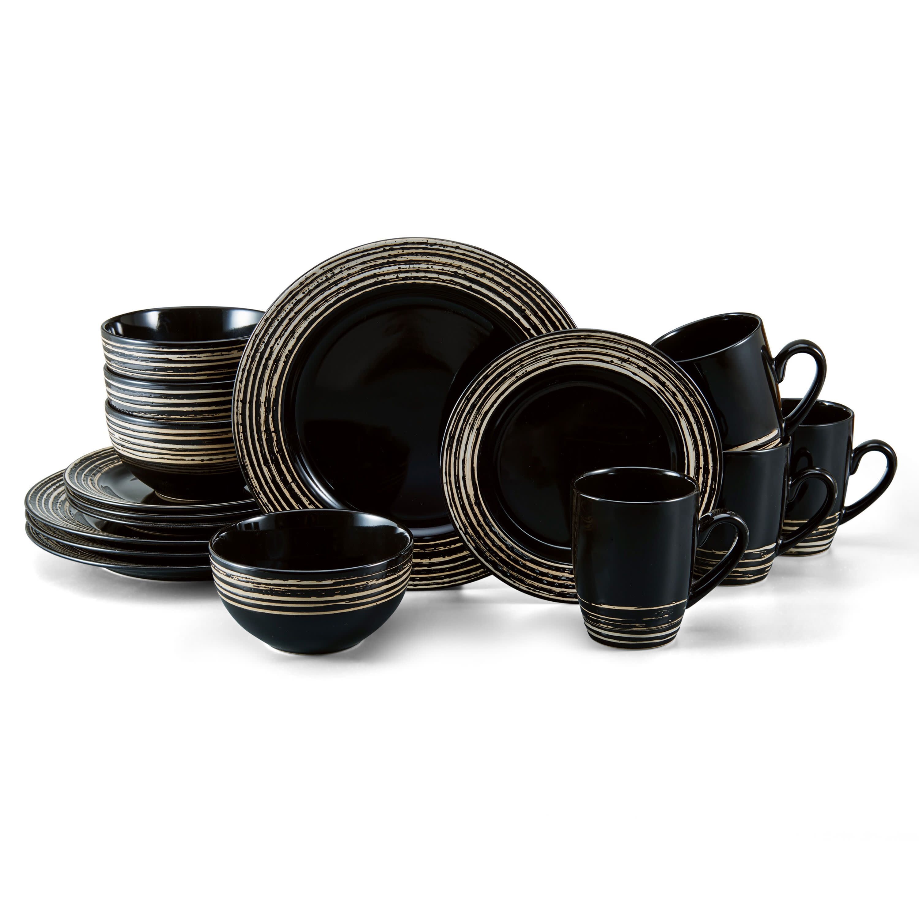 Bryson Black and White Ceramic 16-Piece Dinnerware Set, Service for 4