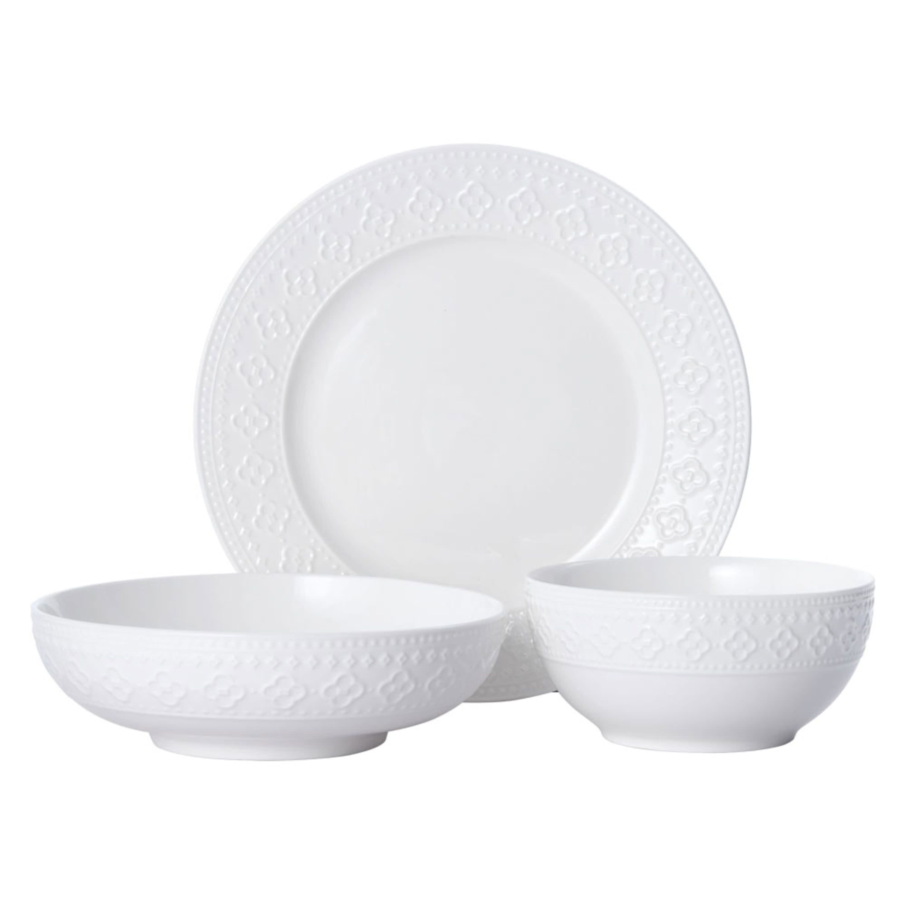 White Porcelain 12-Piece Dinnerware Set, Service for 4