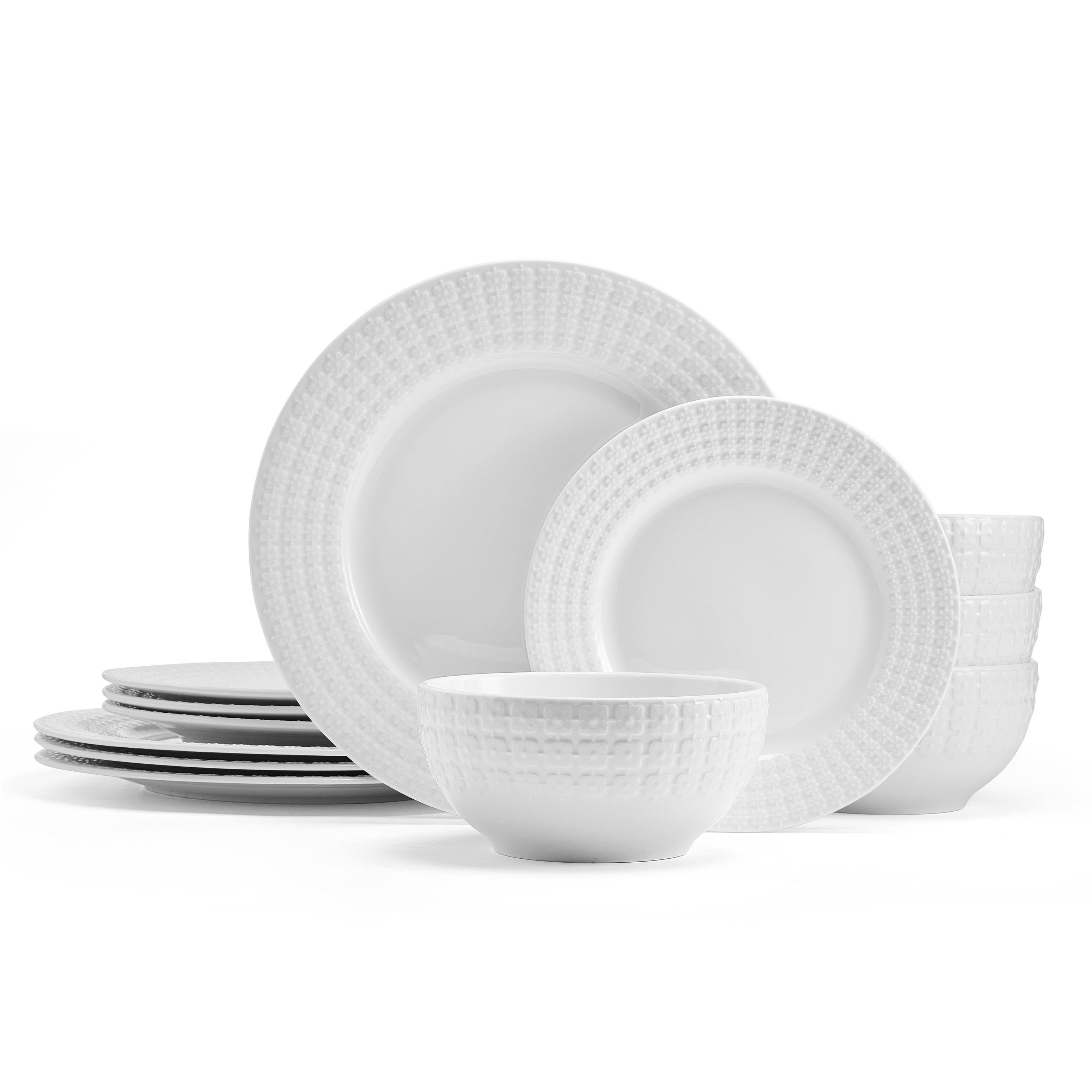 Lexi White Porcelain 12-Piece Dinnerware Set, Service for 4