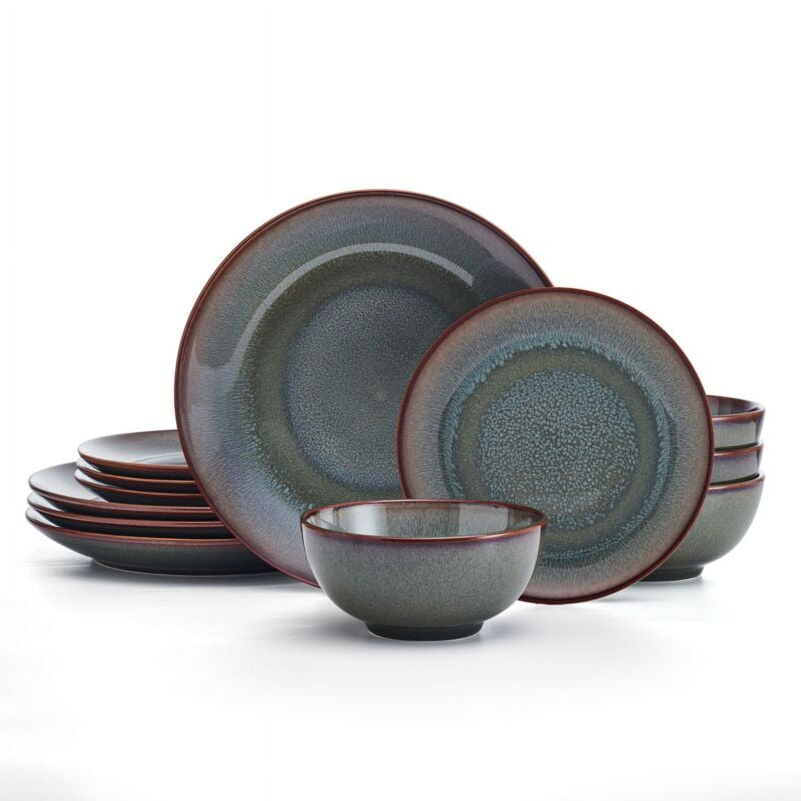 Mackensie Blue and Brown Ceramic 12-Piece Dinnerware Set