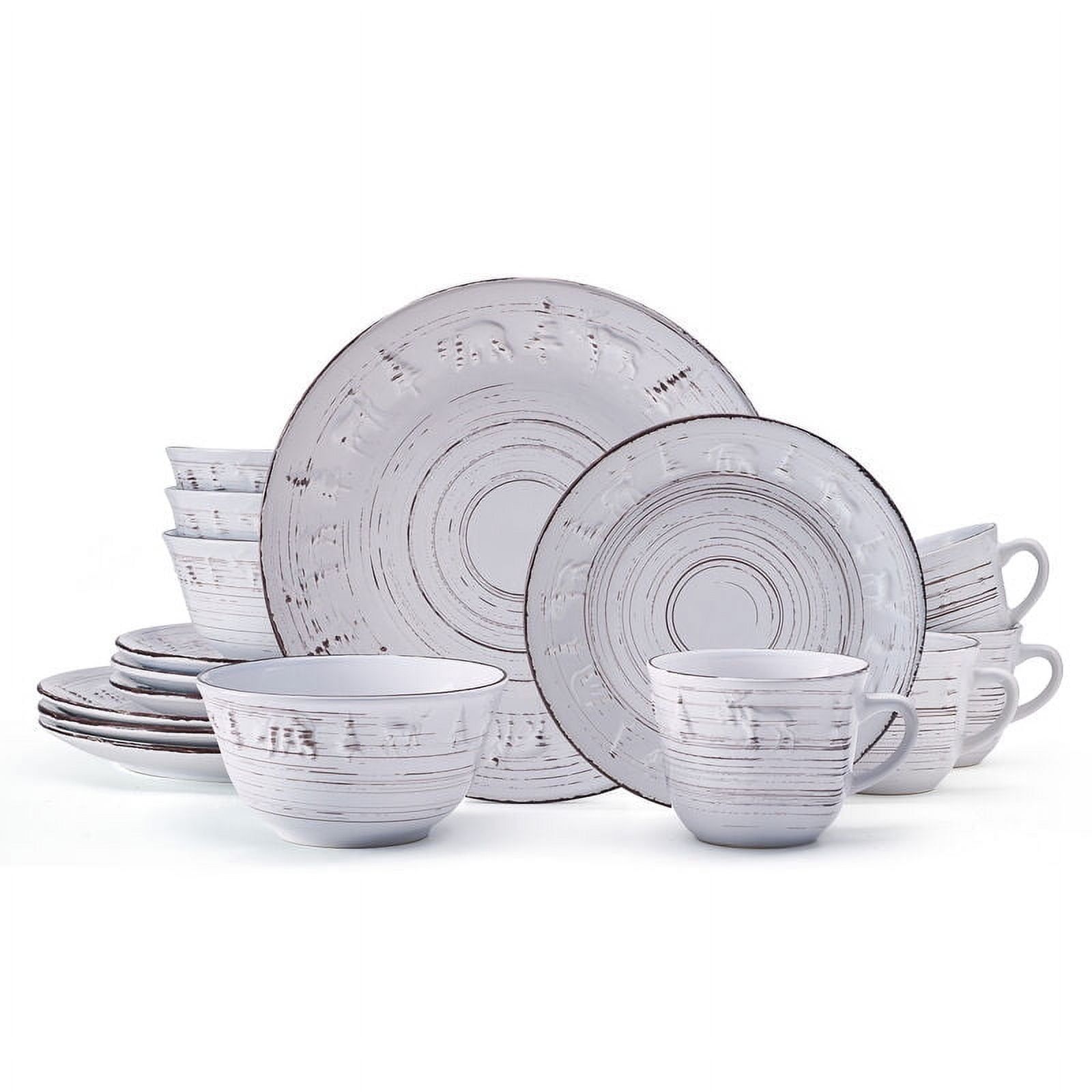 White Ceramic 16-Piece Embossed Dinnerware Set