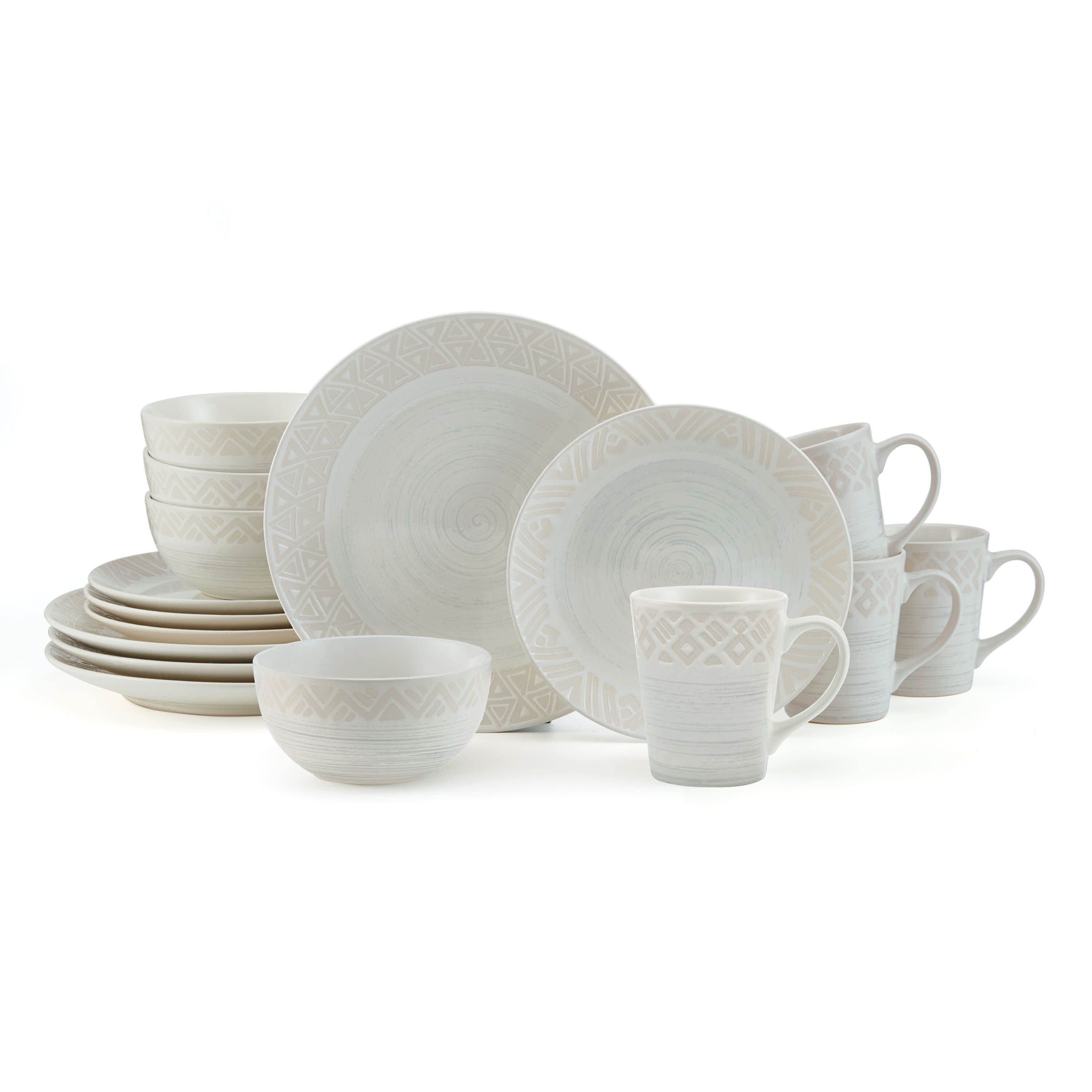 Cream Ceramic 16-Piece Dinnerware Set with Embossed Detailing