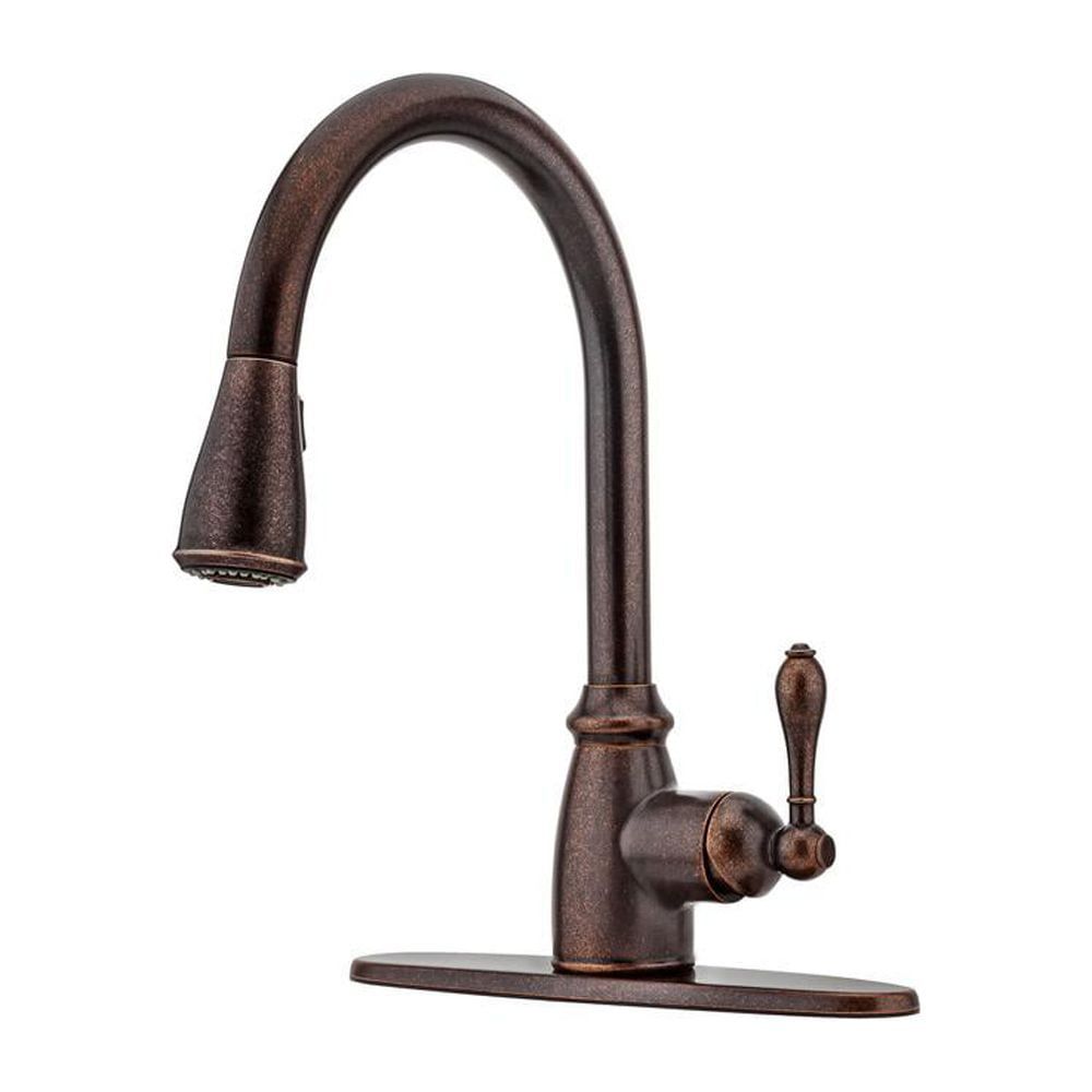 Rustic Bronze Single-Handle Pull-Down Kitchen Faucet with Spray