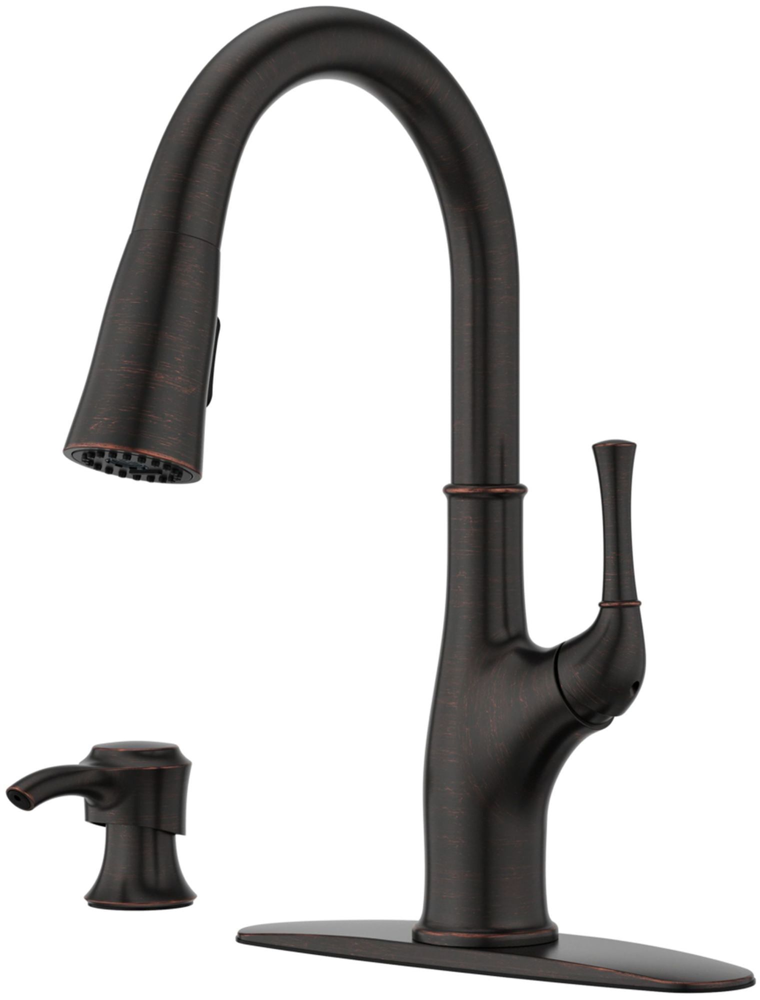 Alderwood Tuscan Bronze High-Arc Kitchen Faucet with Pull-out Spray