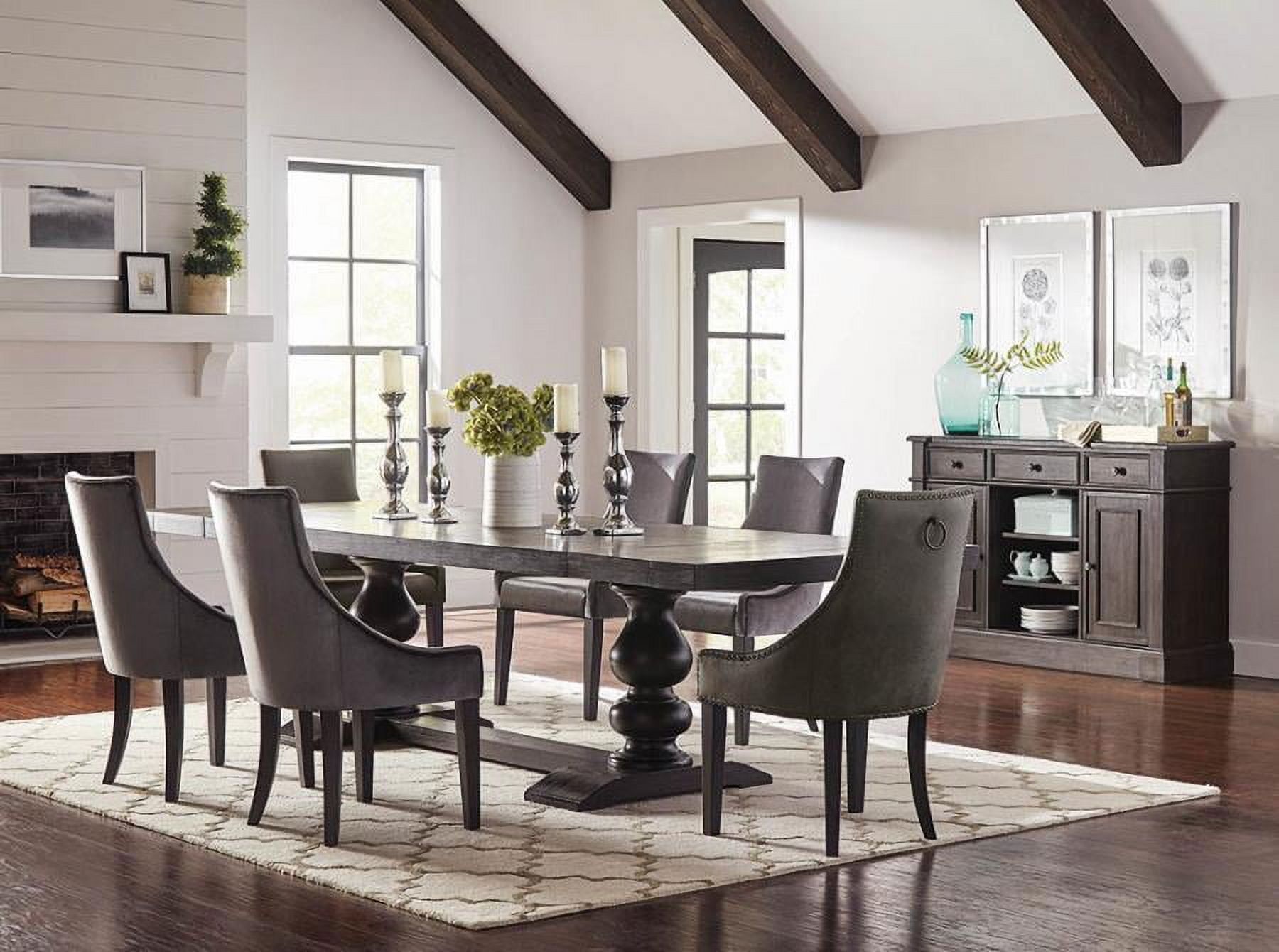 Antique Noir and Gray Rectangular Trestle Dining Set with 6 Chairs