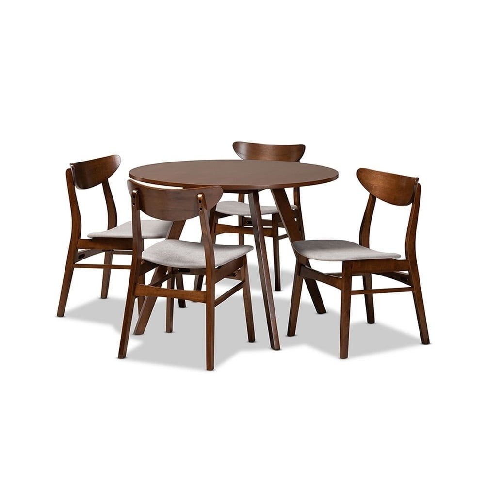 Philip Mid-Century Modern Walnut Brown and Light Grey 5-Piece Dining Set