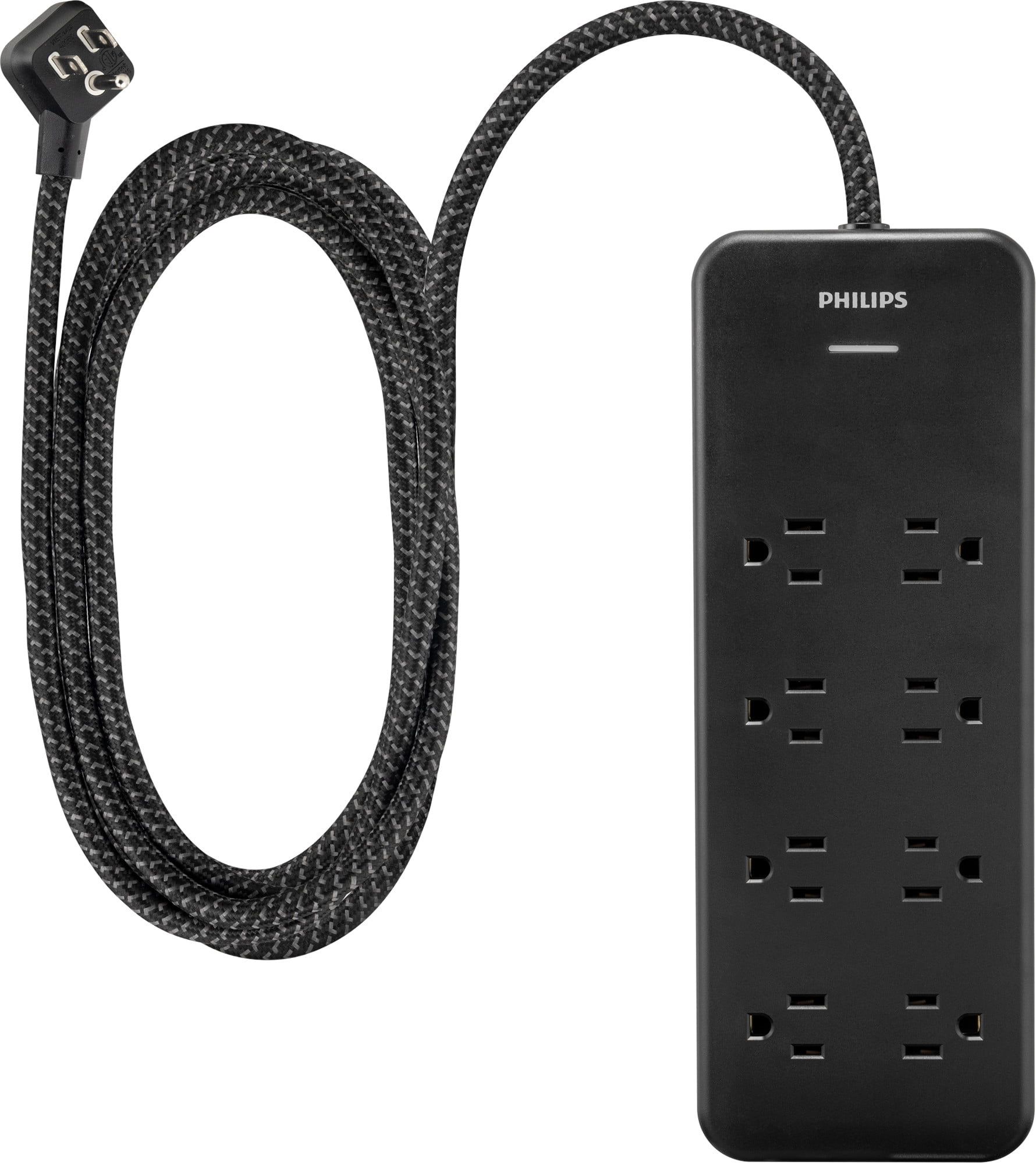 Philips 8-Outlet Black Surge Protector with 8ft Braided Cord