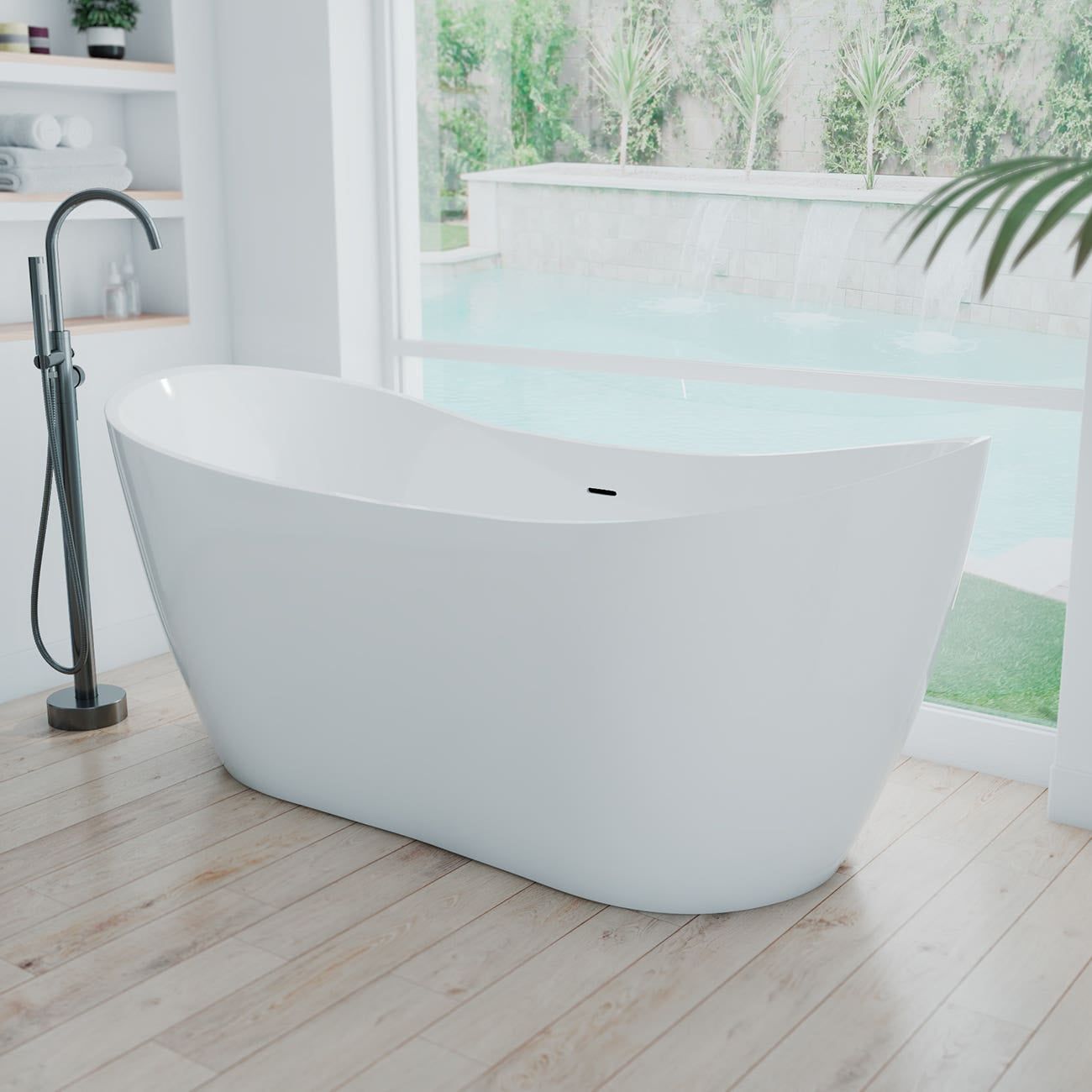 Philo 54 Inch White Acrylic Double Slipper Freestanding Tub