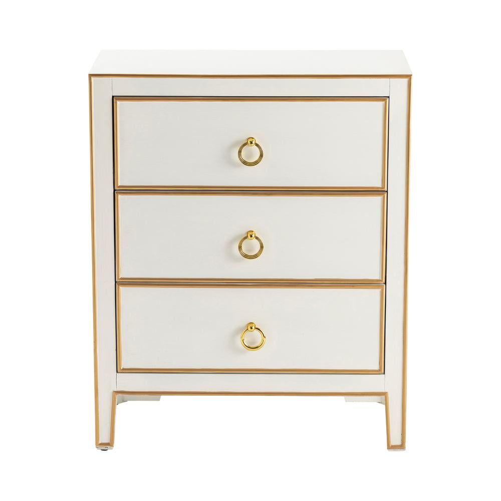 Phoebe White and Gold 3-Drawer Poplar Wood Chest