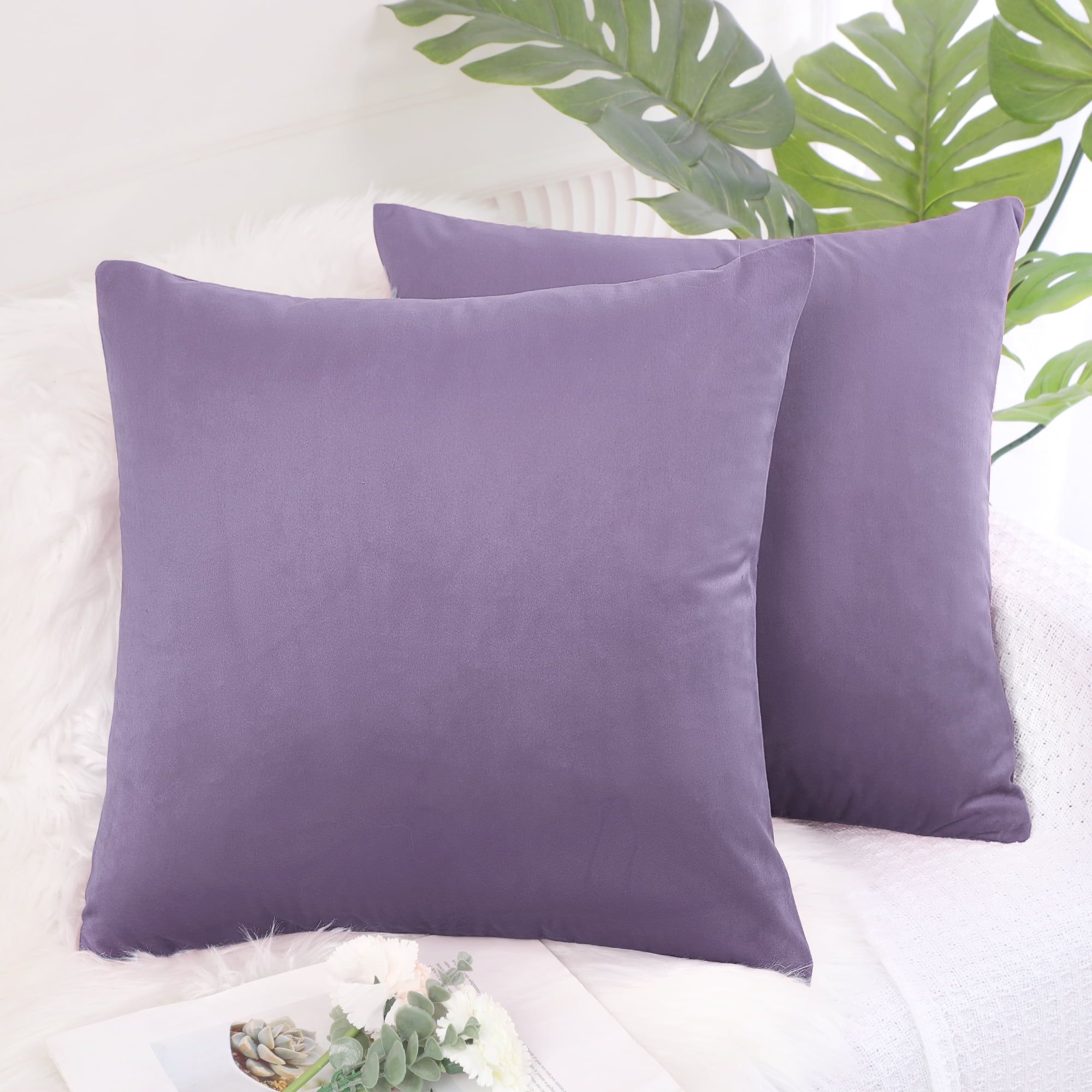 Lavender Velvet Euro Throw Pillow Covers Set of 2, 18x18 Inches