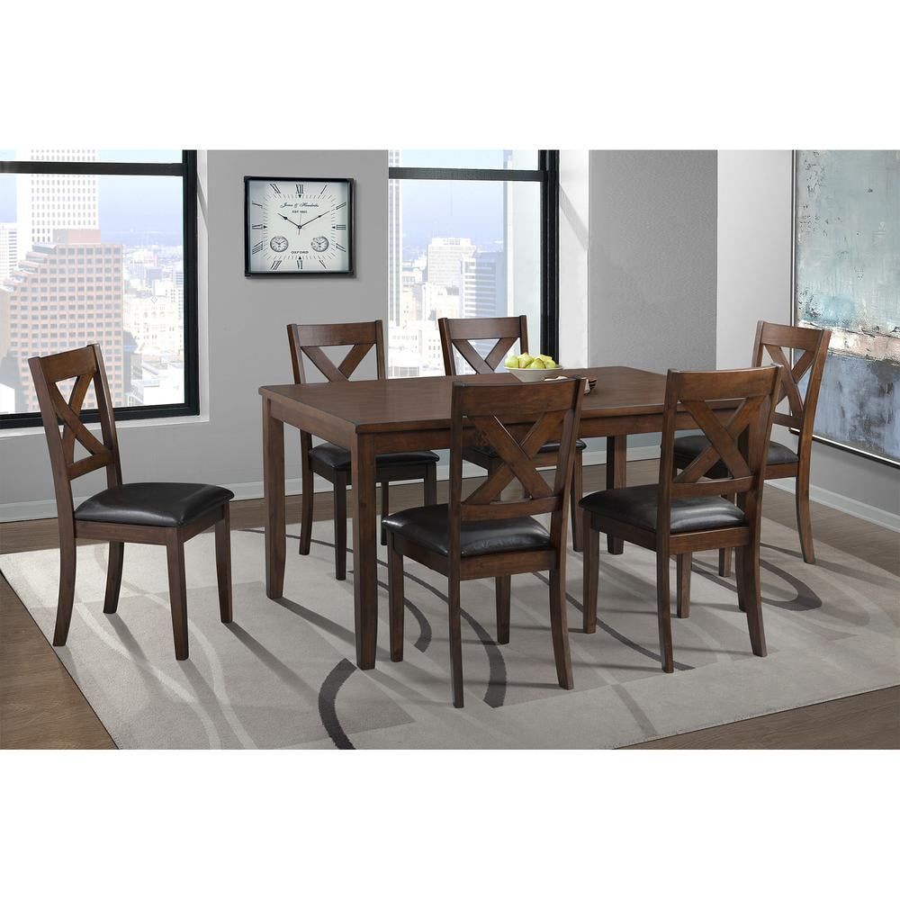 Alexa Cherry 7-Piece Rectangular Dining Set with Faux Leather Chairs