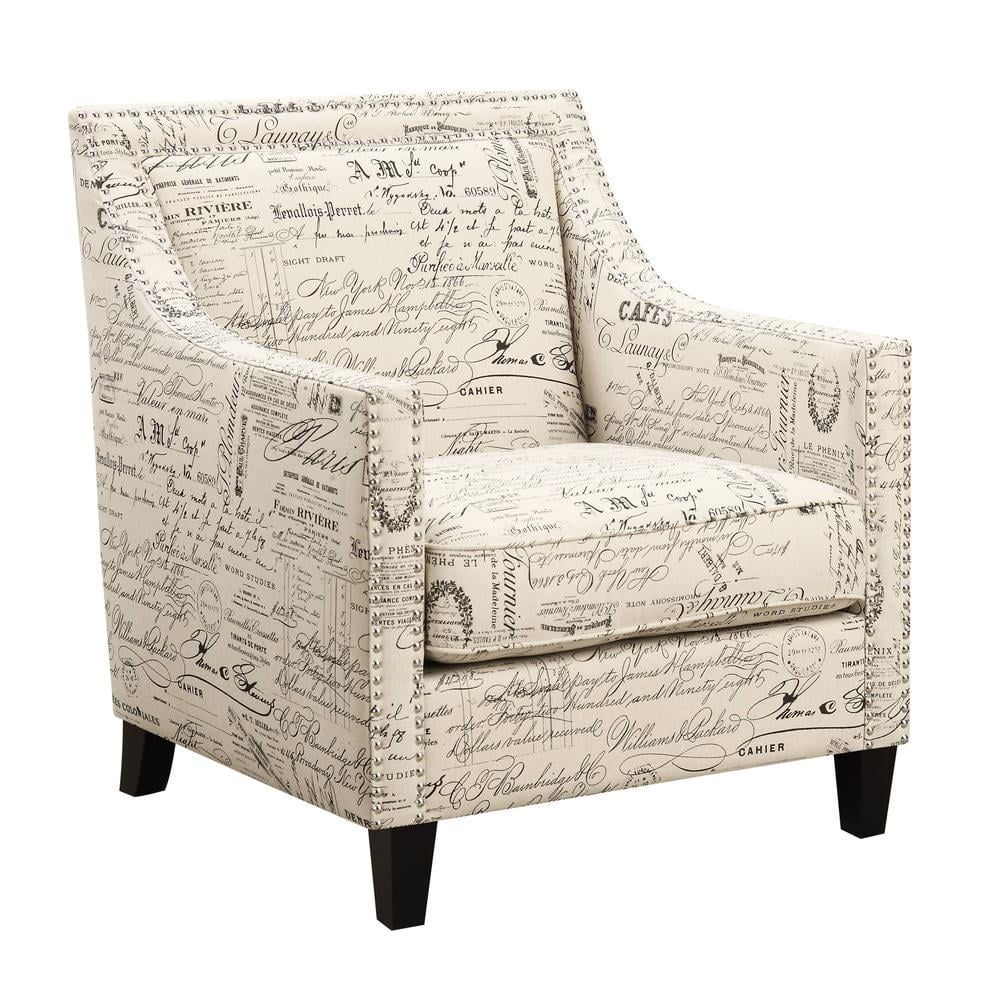 Transitional Black and Cream Wood Accent Chair