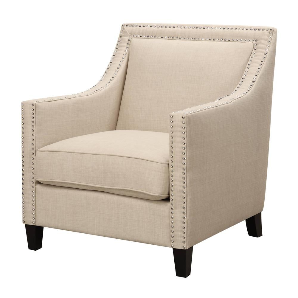 Transitional Emery Accent Chair in Cream with Metal Stud Trim