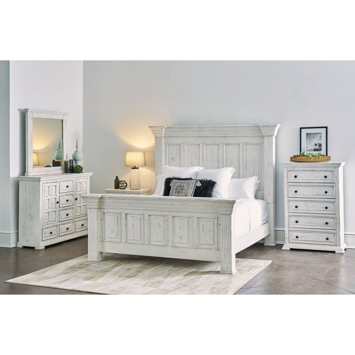 Rustic White 6-Drawer Dresser and Mirror Set