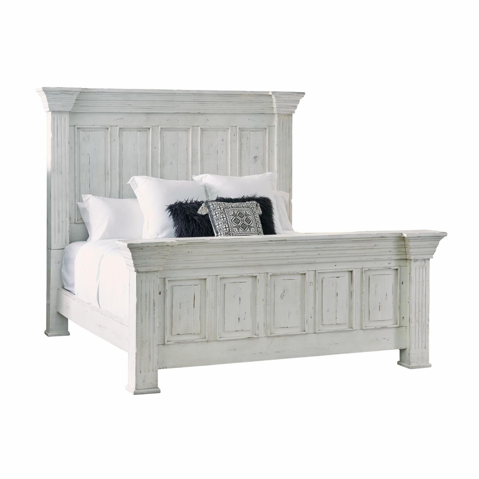 Rustic White Pine Wood King Bed with Headboard