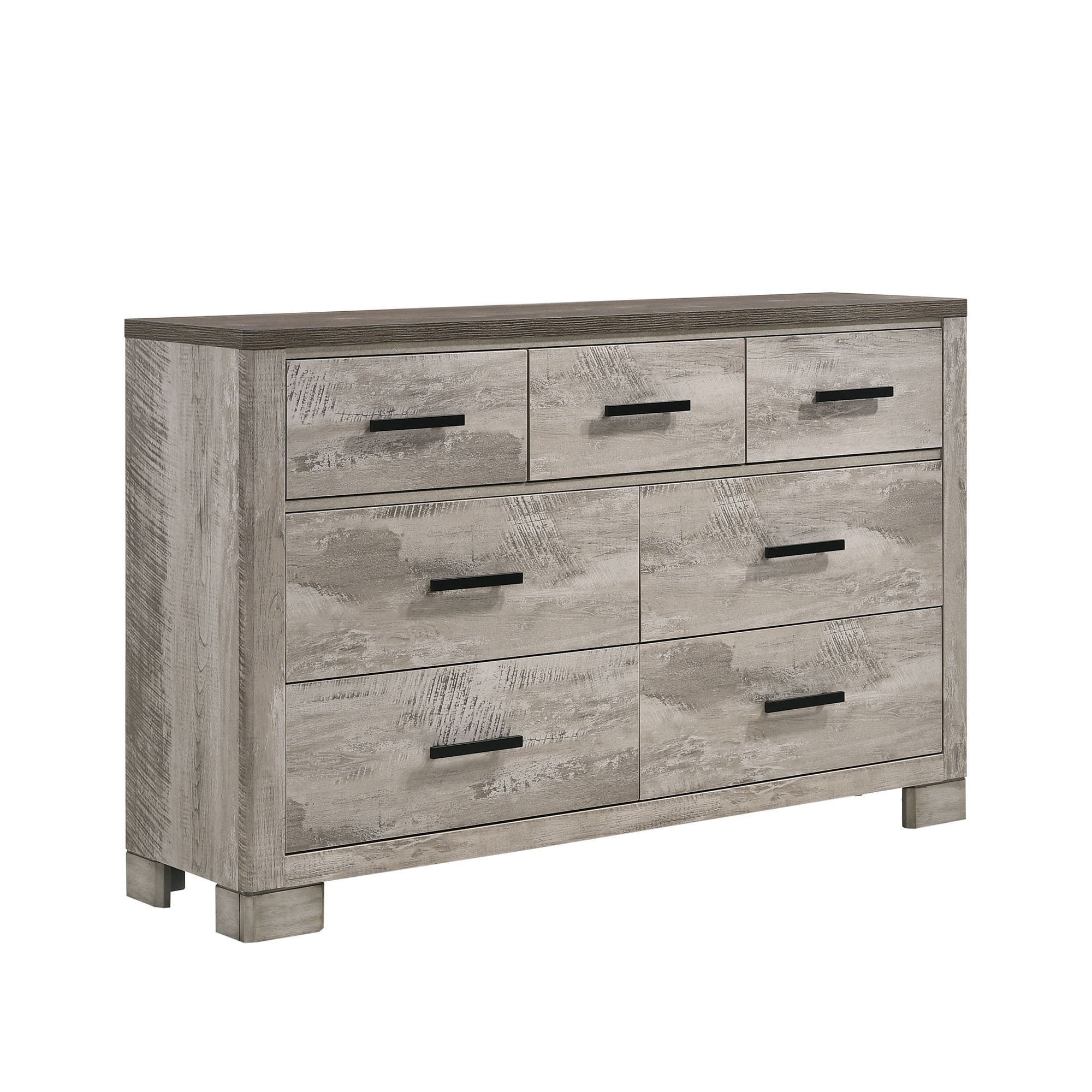 Farmhouse Gray 61" 6-Drawer Dresser with Velvet Lined Top