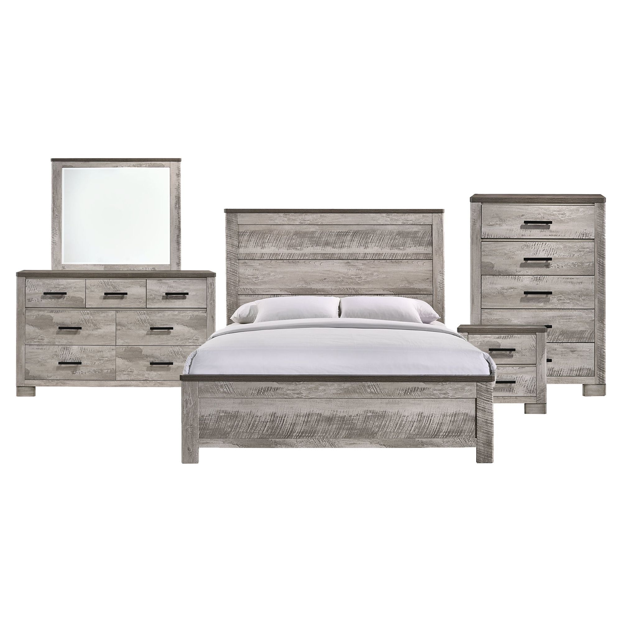 Adam King Panel 5-Piece Light and Dark Gray Bedroom Set