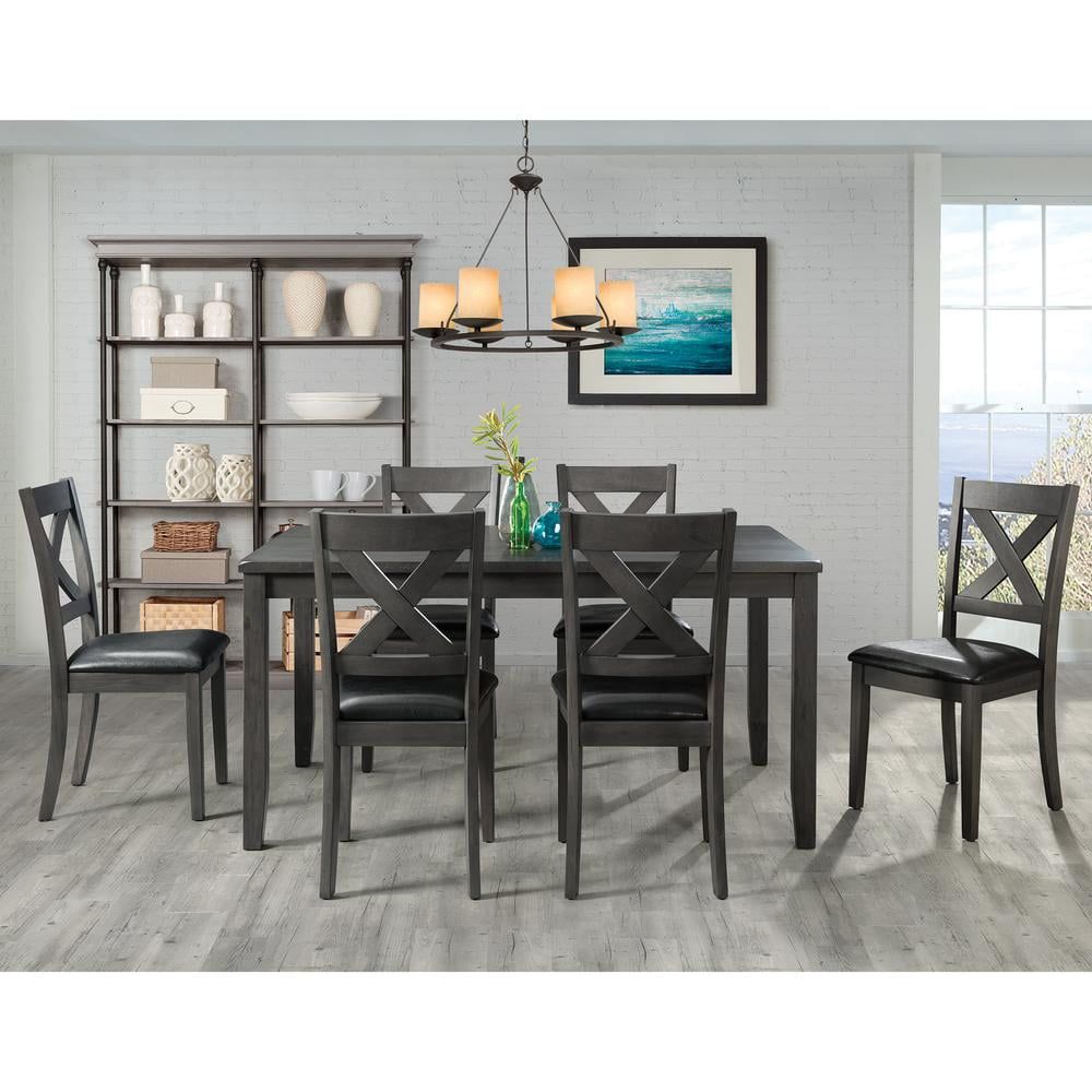 Alexa Transitional 7-Piece Dining Set with X-Back Chairs in Gray