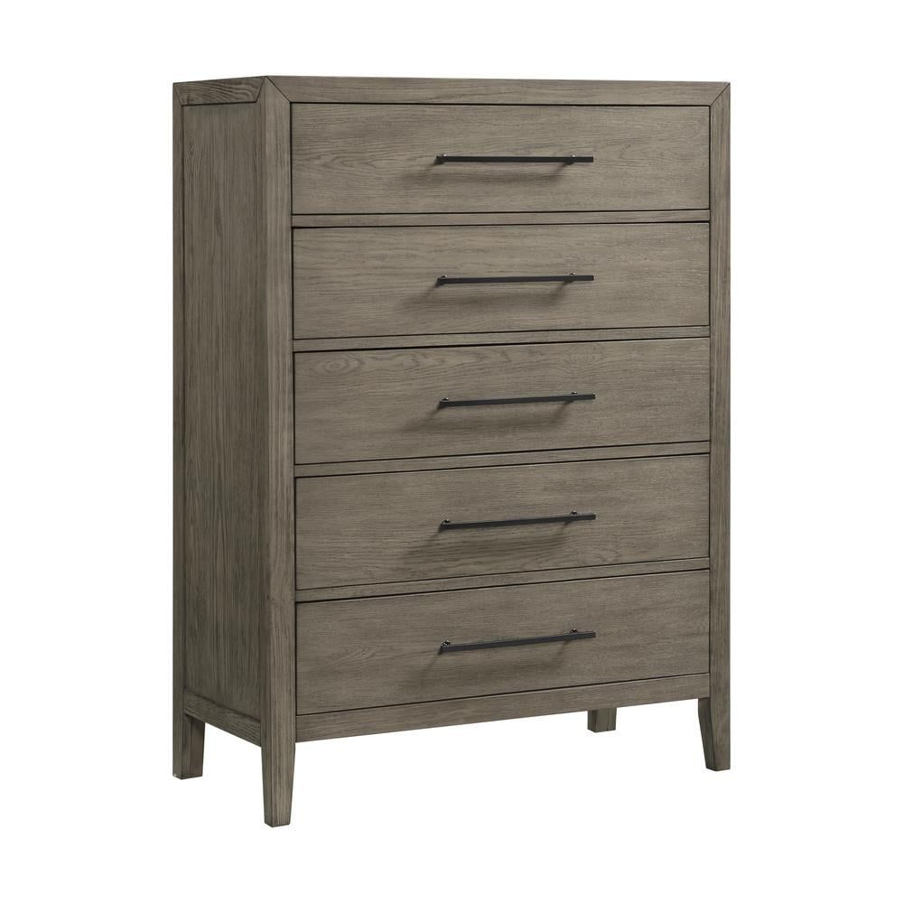 Gray Oak Veneer 5-Drawer Chest with Felt Lined Drawer