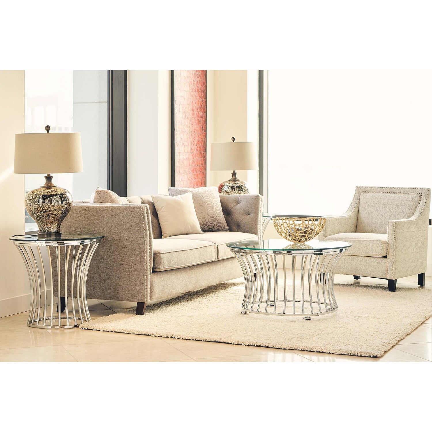 Astoria 3-Piece Chrome and Glass Occasional Table Set