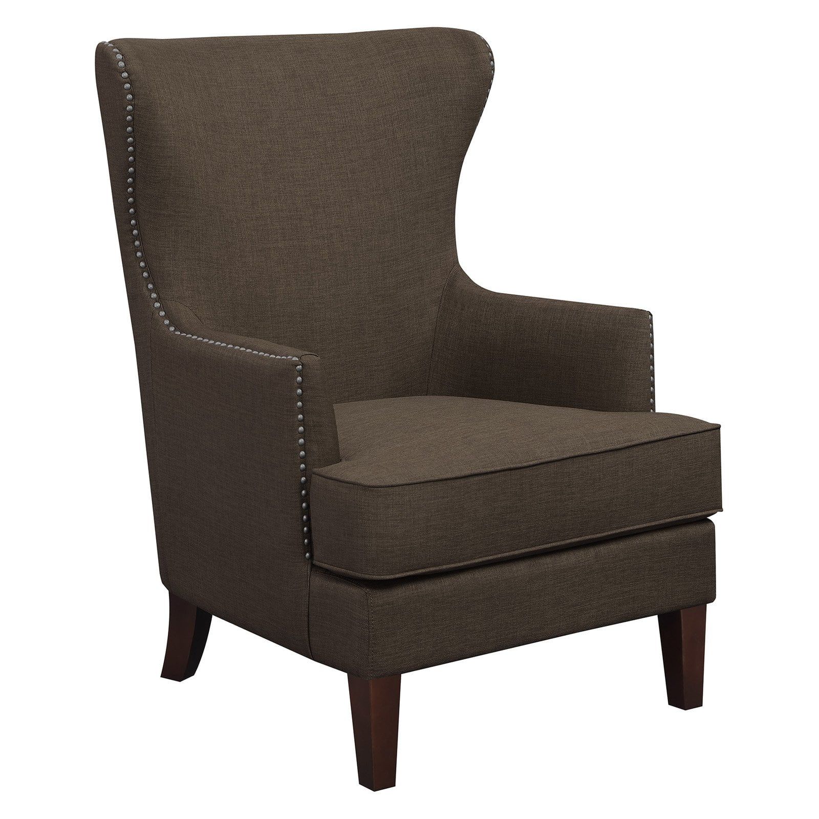 Avery Brown Wood Wingback Accent Chair with Nailhead Trim