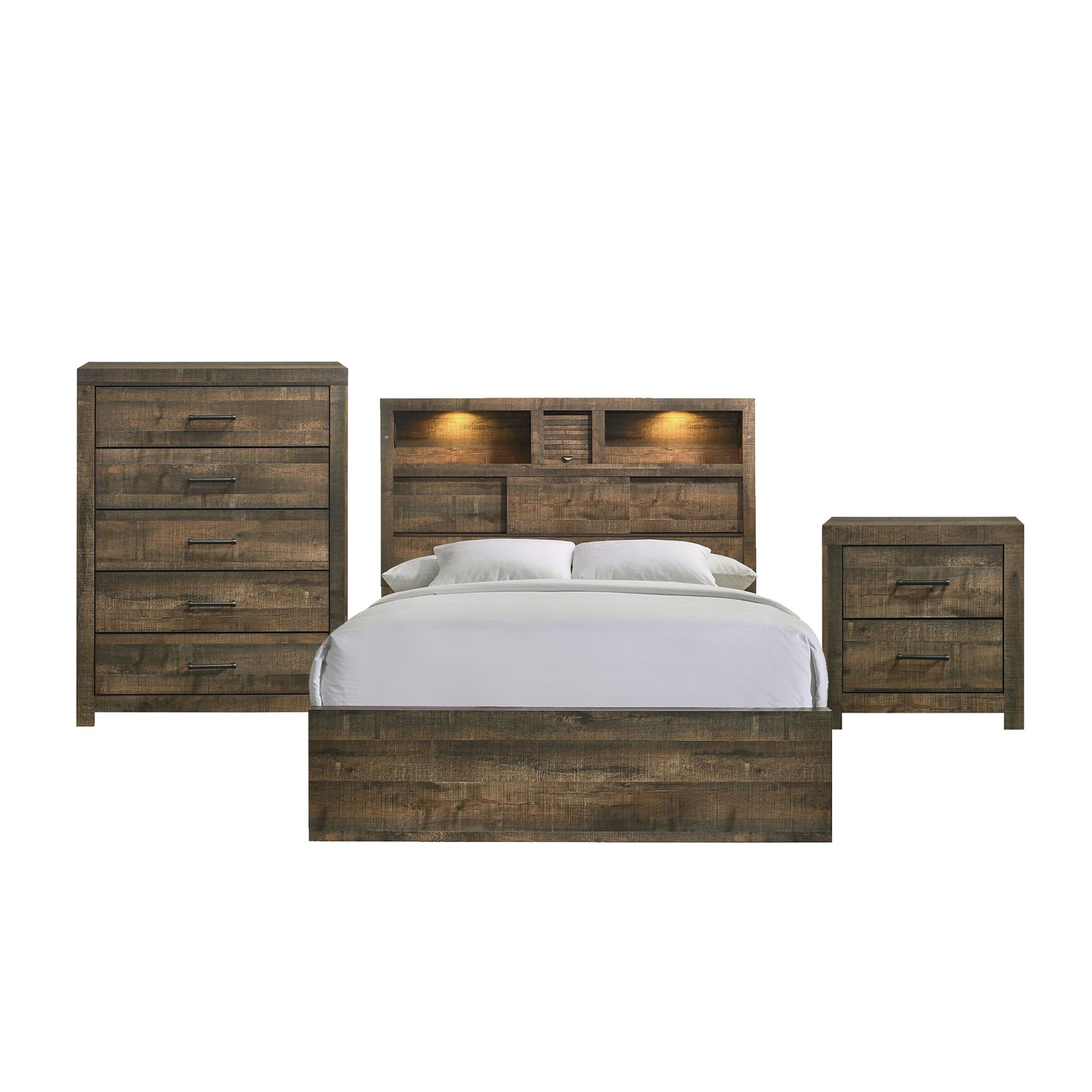 Walnut Queen Panel Bedroom Set with Bluetooth and USB Port