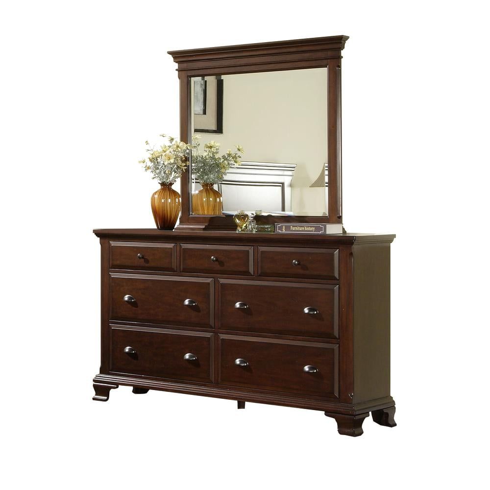 Brinley Cherry 62" Traditional Dresser with Mirror and Felt Lined Drawers