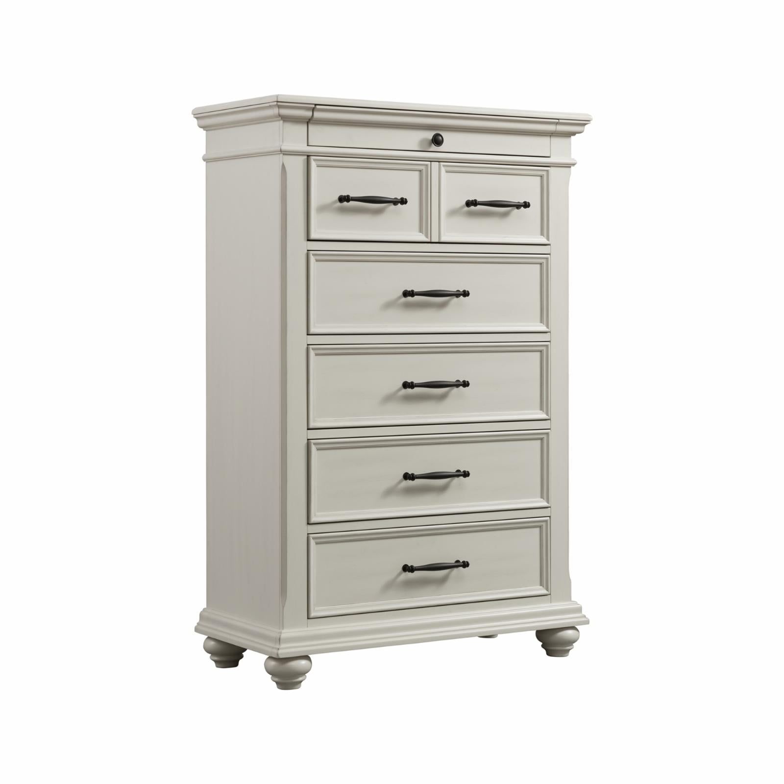 White Vertical 6-Drawer Chest with Felt Lined Drawer