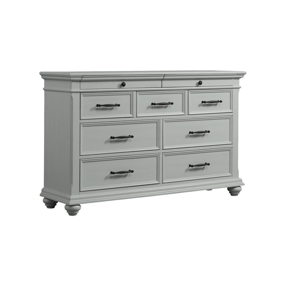 Traditional Gray 9-Drawer Dresser with Bevel Edges and Bun Feet