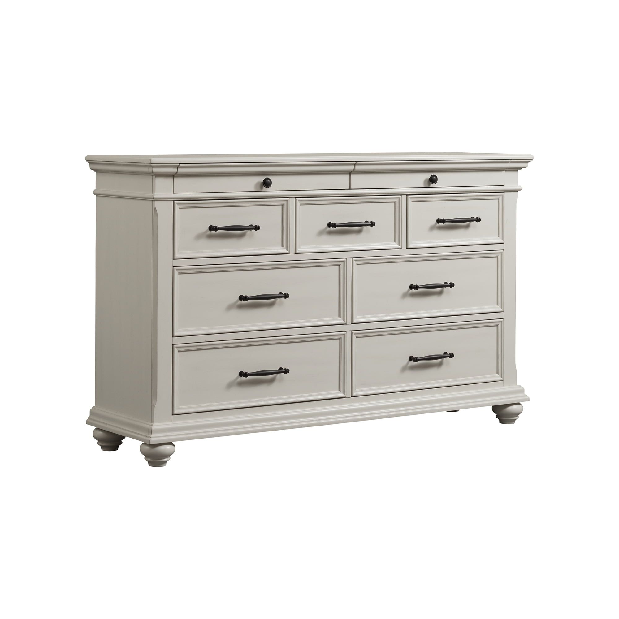 White Transitional 62" 9-Drawer Dresser with Felt Lined Top Drawer