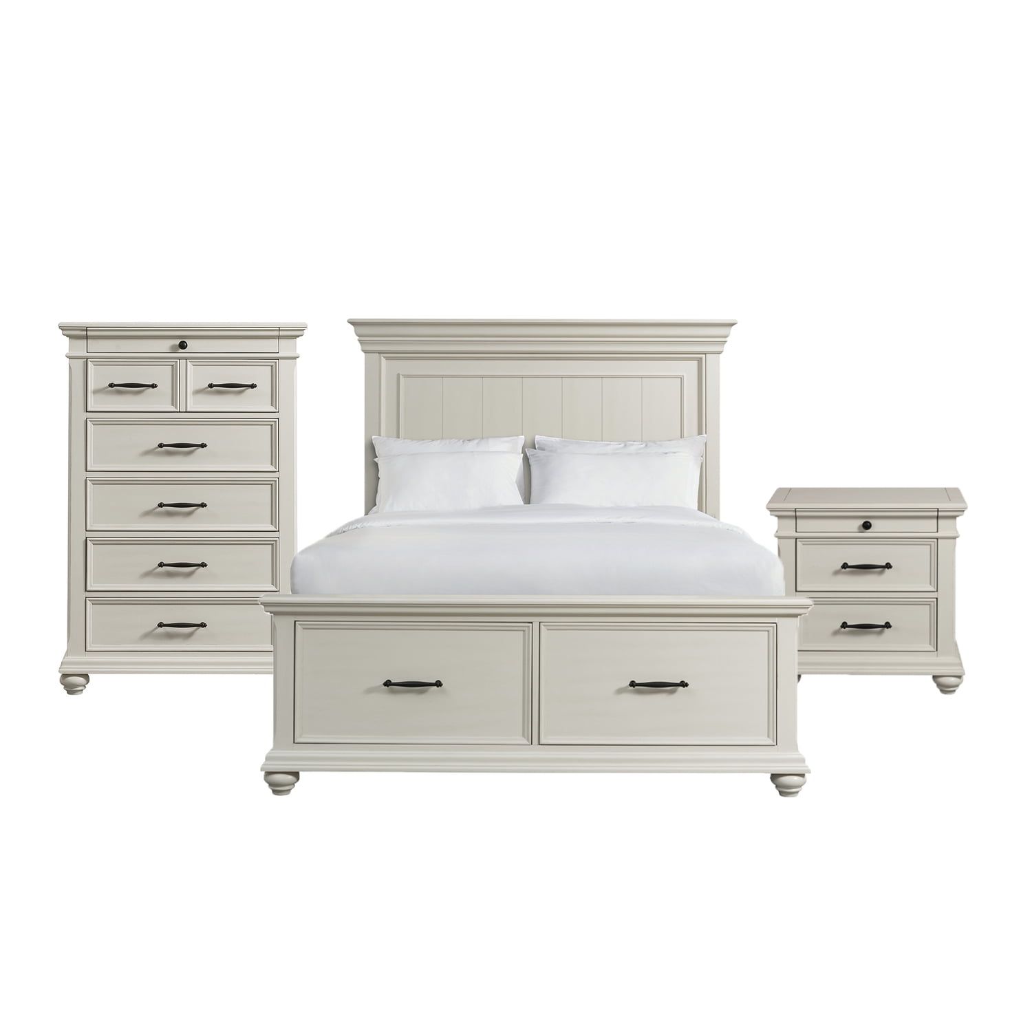 Off-White King Platform Storage Bedroom Set with USB Ports