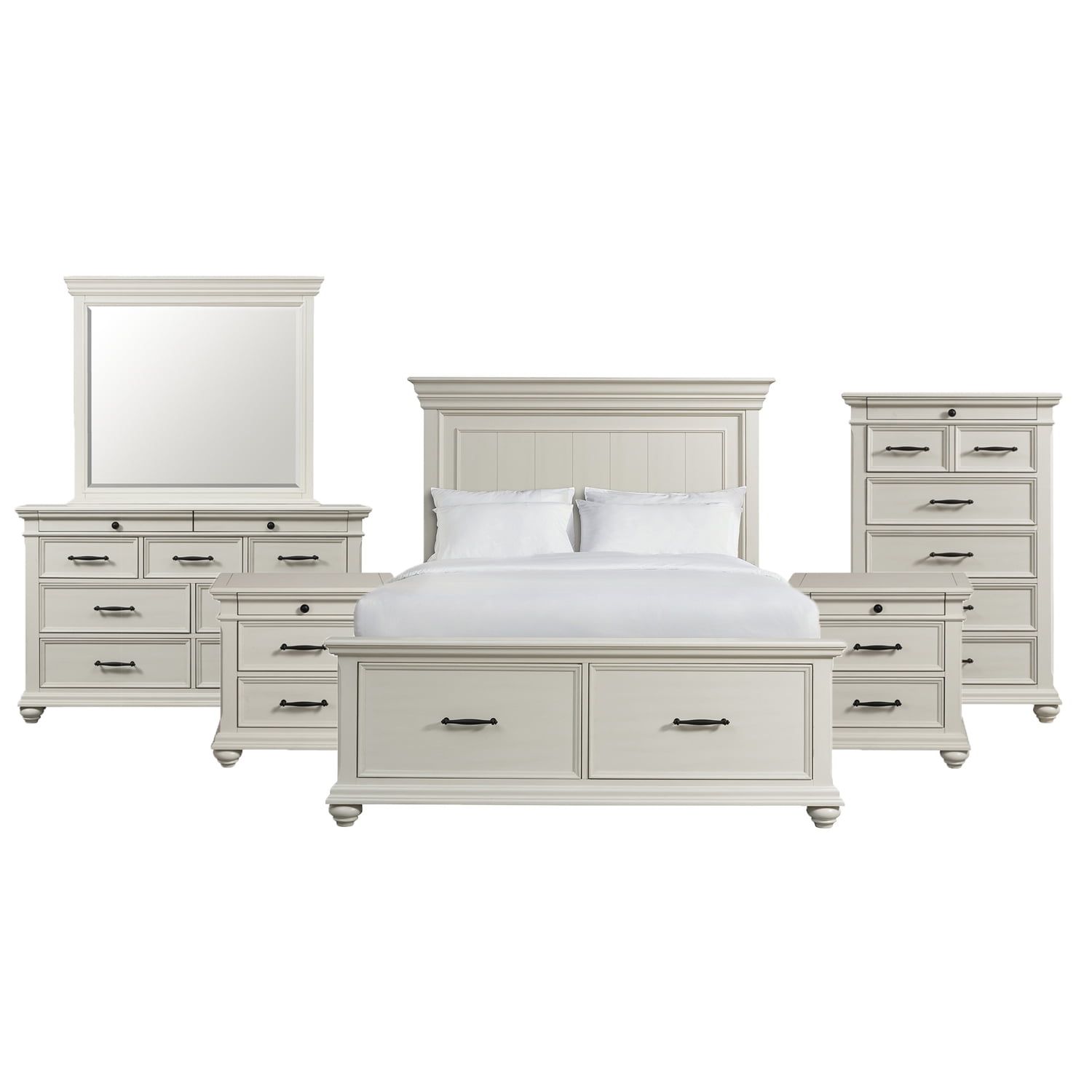 Brooks King Size Cream Storage Bedroom Set with USB Nightstands