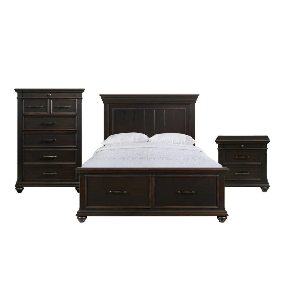 Black King Transitional Platform Storage Bed with Headboard and Drawers