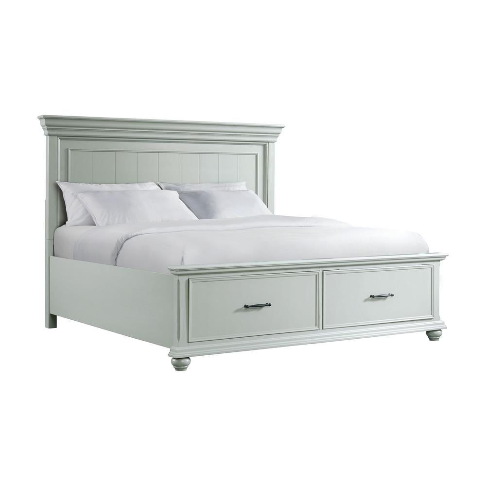 Gray King Wood Frame Platform Storage Bed with Headboard and Drawers