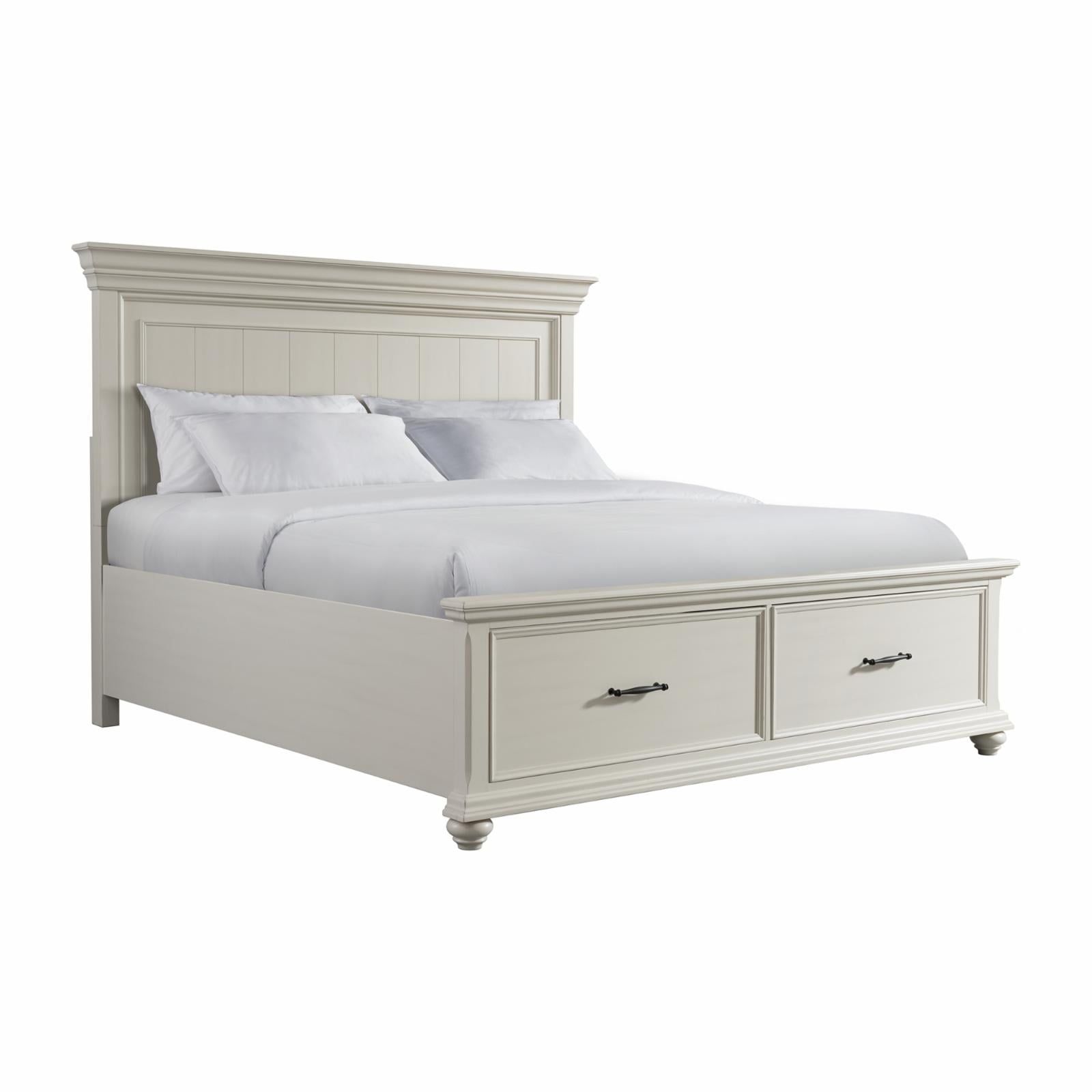 White Queen Wood Frame Storage Bed with Headboard and Drawers