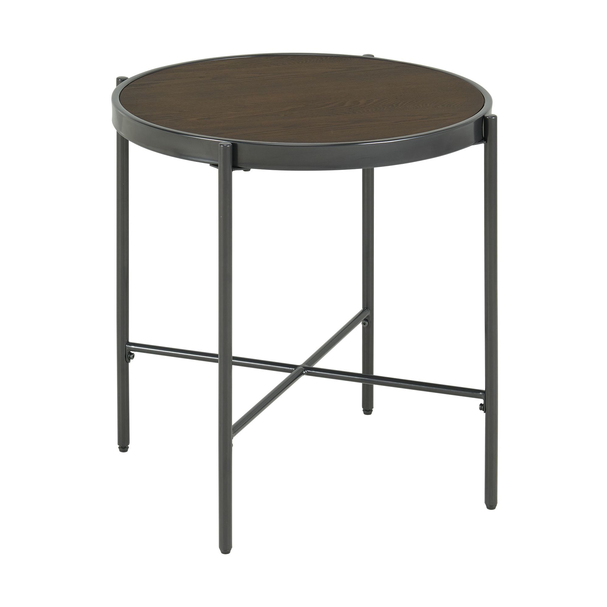 Carlo Round Dark Brown Ash Wood and Iron End Table