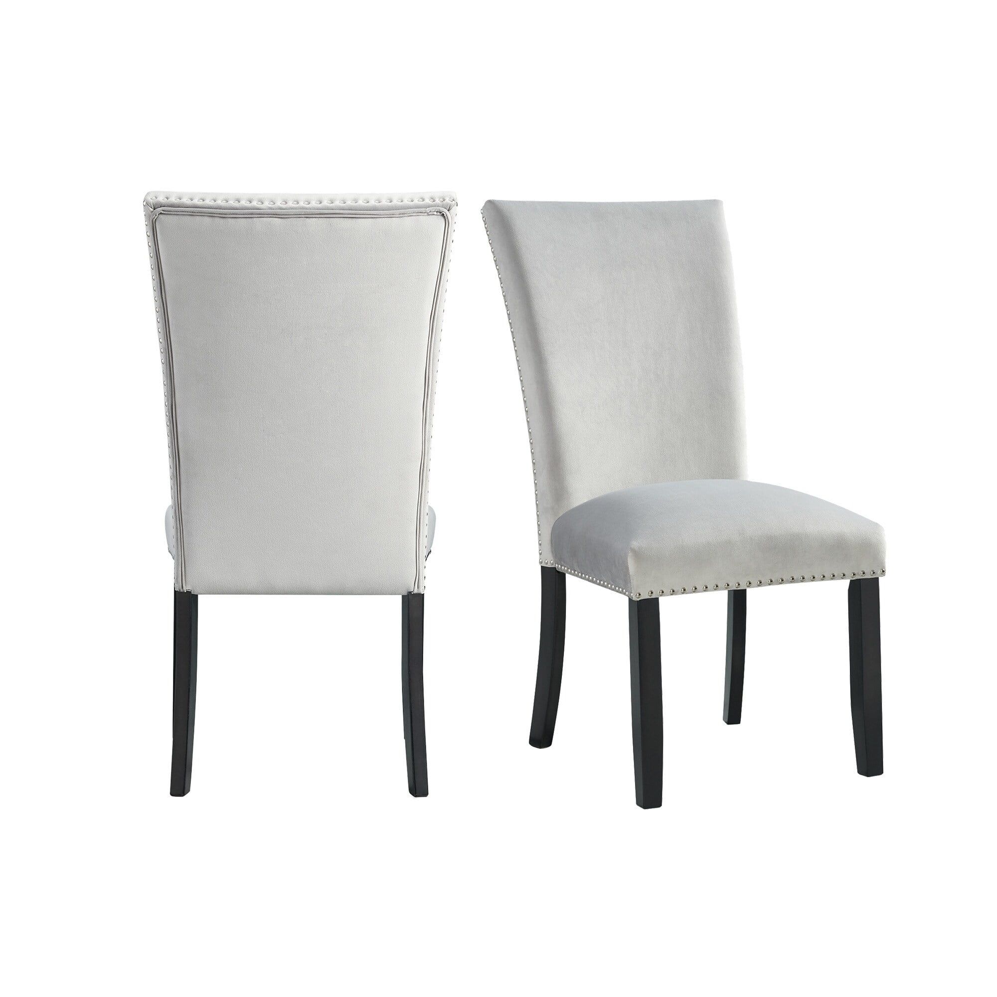 Elegant Gray Velvet Upholstered High Side Chair with Chrome Accents