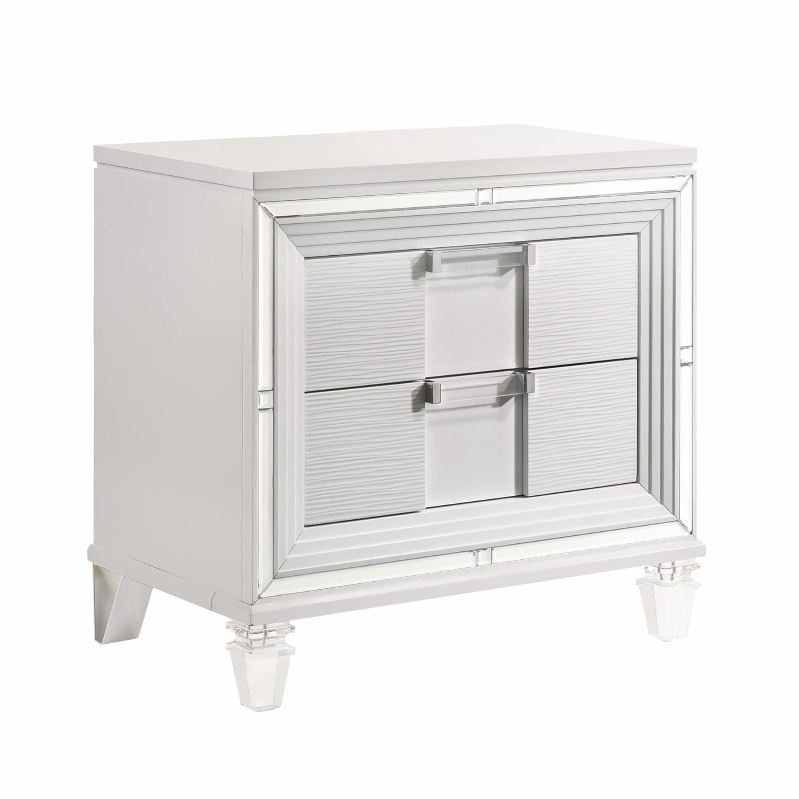 White Glam 2-Drawer Nightstand with USB Ports