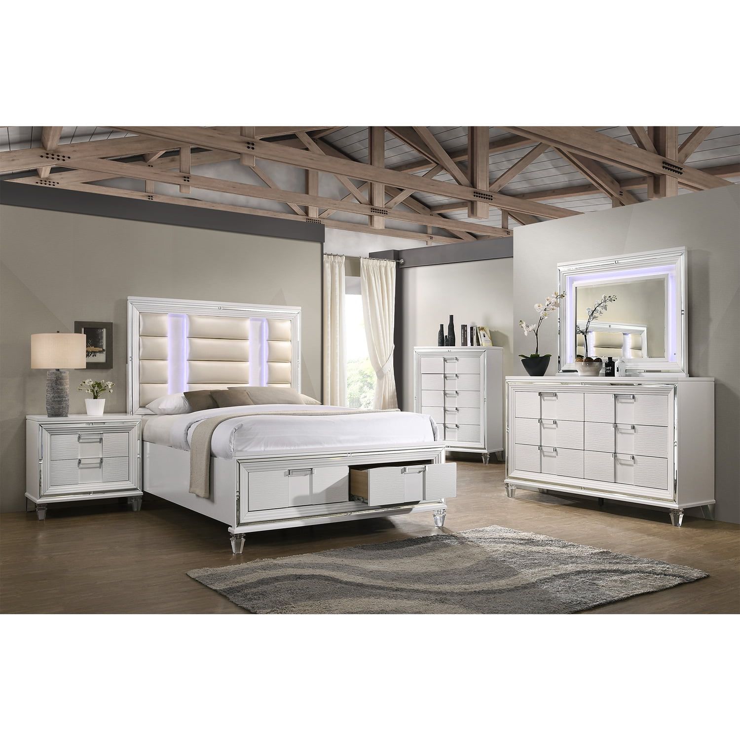 White Glam 6-Drawer Dresser with Felt-Lined Hidden Drawers