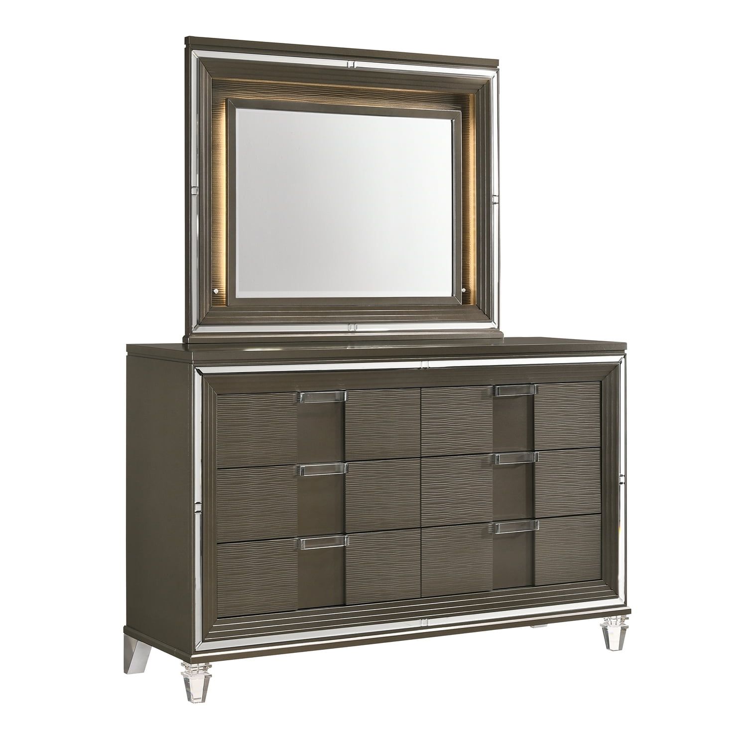 Charlotte Dark Brown 6-Drawer Dresser with LED Mirror