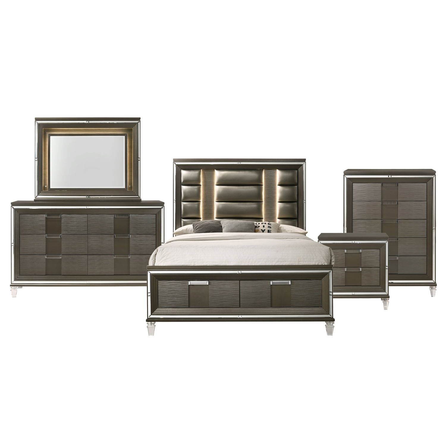 Charlotte Dark Brown King Storage 5PC Bedroom Set with LED Lighting