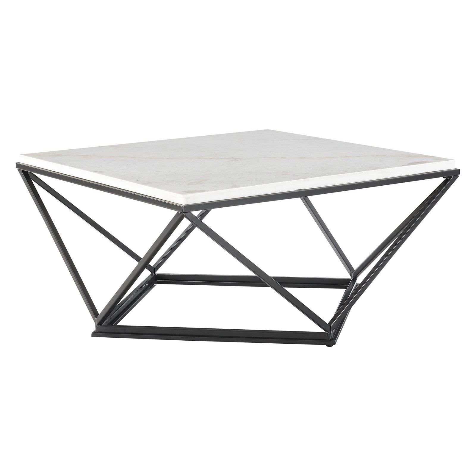 Conner Square White Marble Top Coffee Table with Black Metal Base