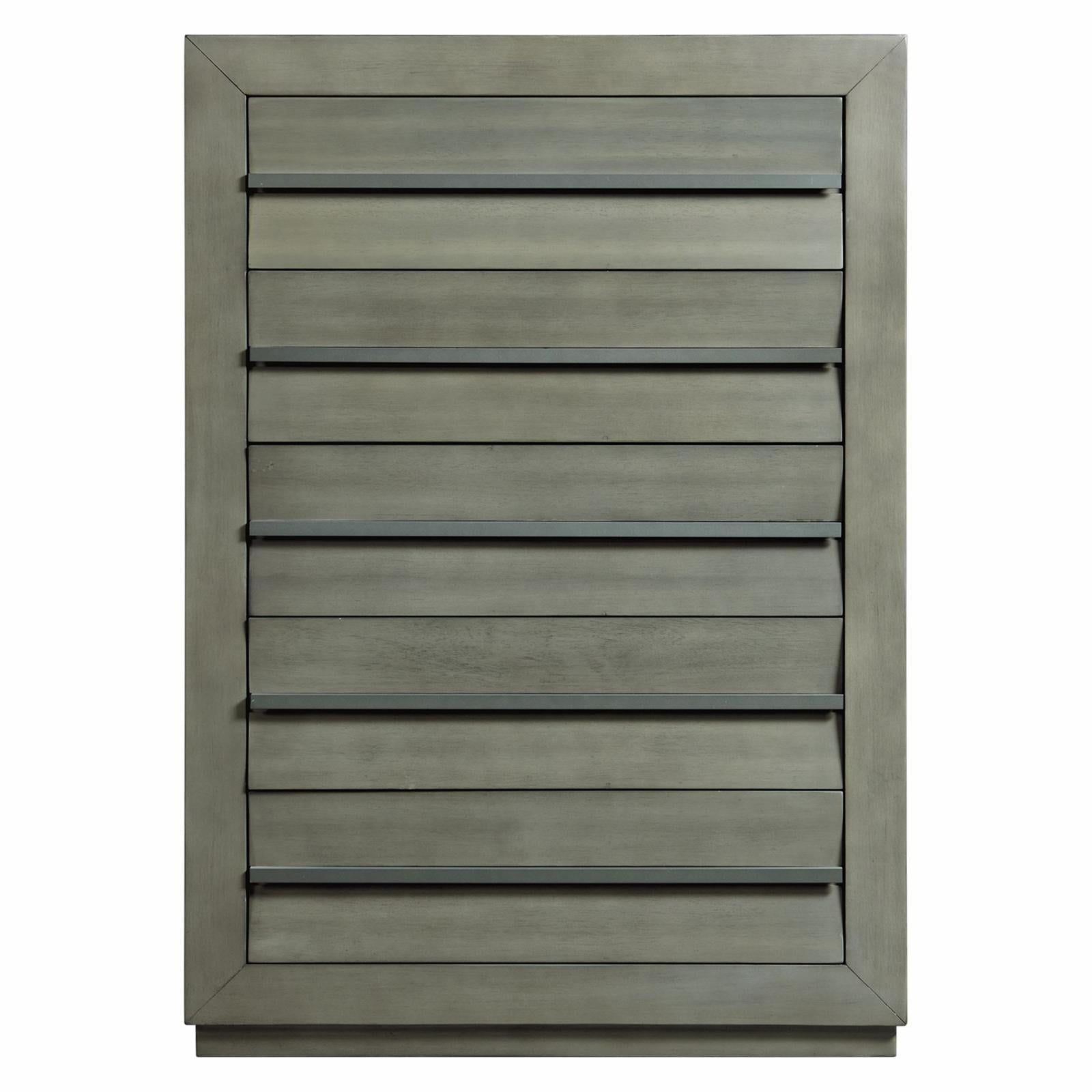 Gray Acacia 5-Drawer Chest with Felt Lined Top Drawer