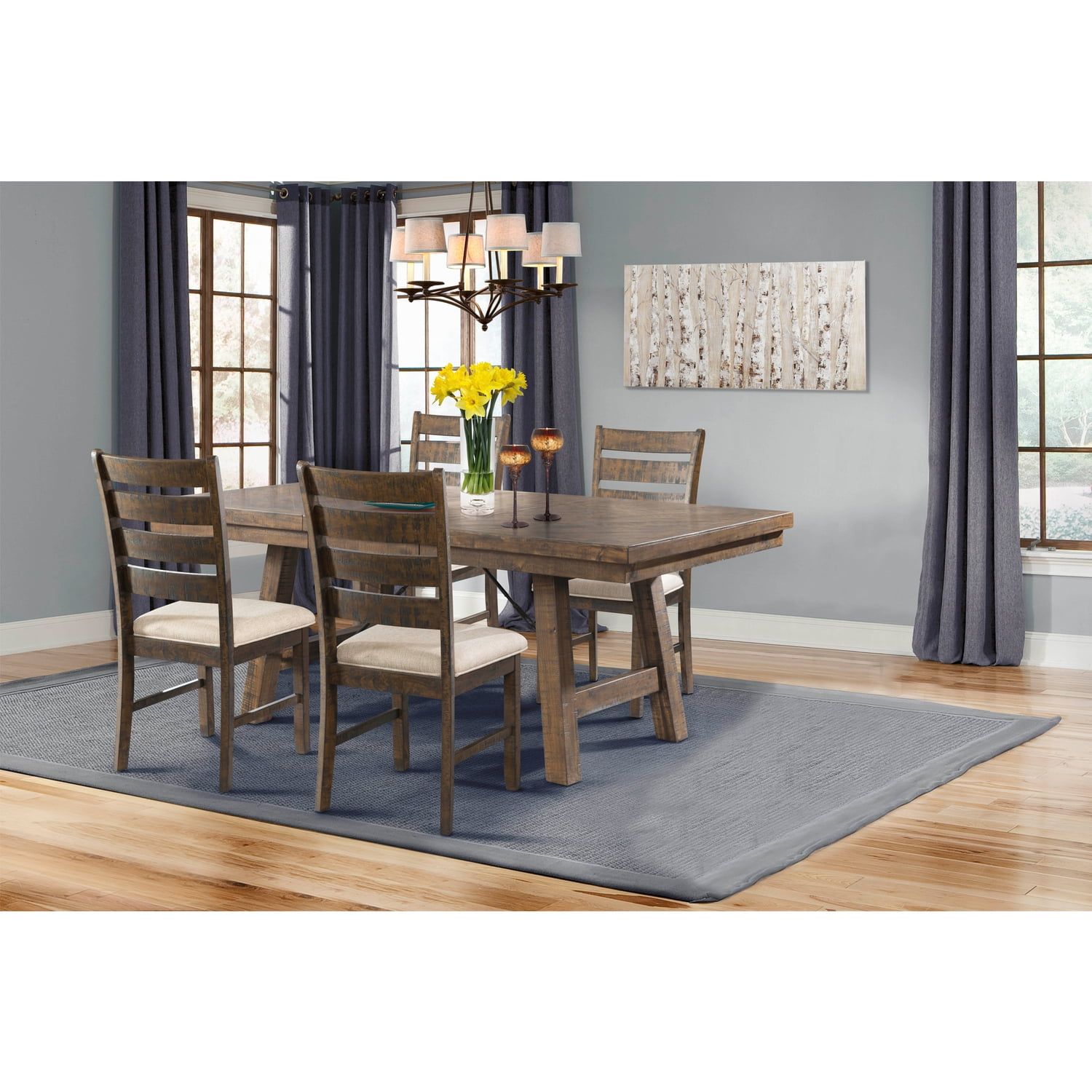Rustic Walnut and Cream 5-Piece Dining Set with Ladder Back Chairs