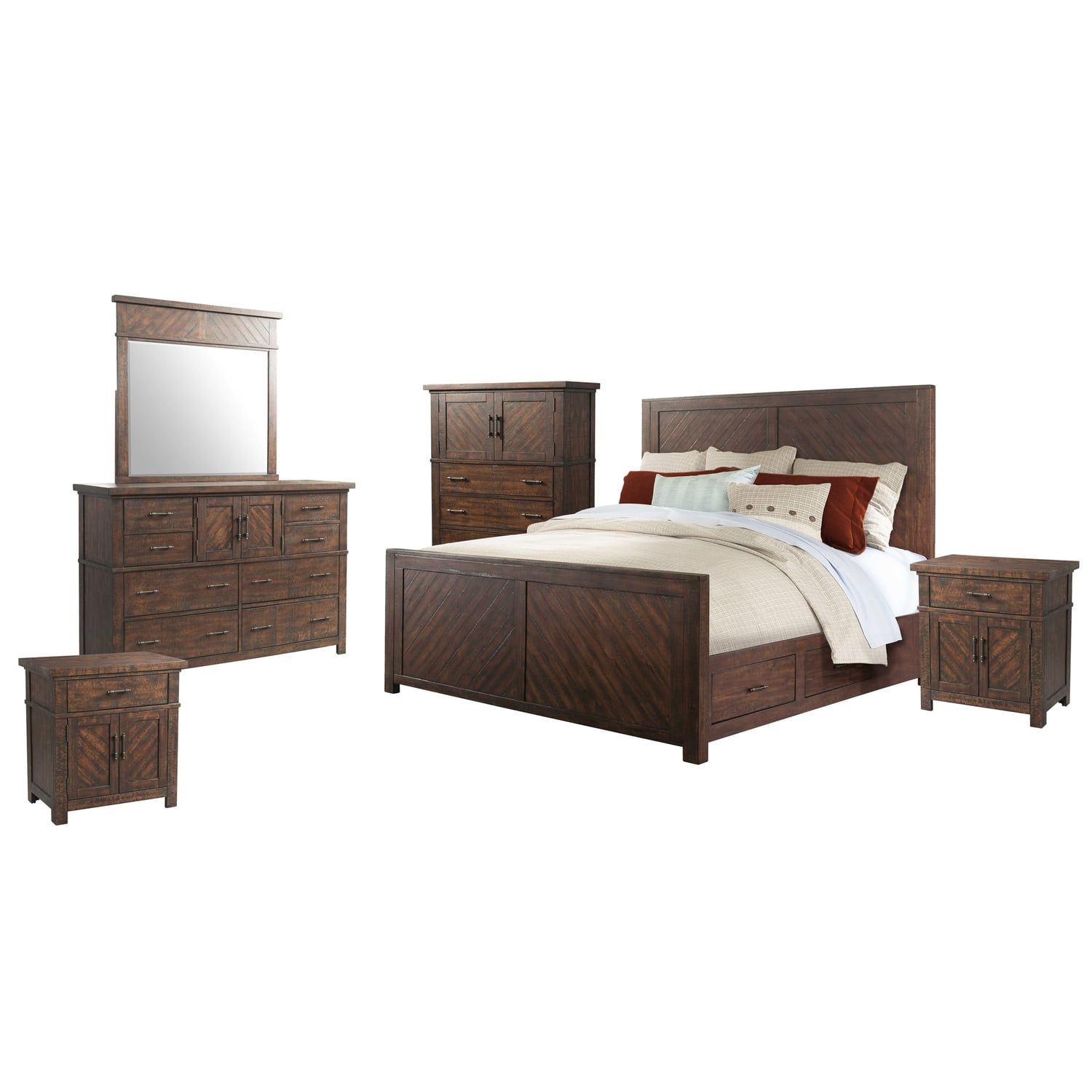 Dex Dark Brown King Platform Storage 6-Piece Bedroom Set