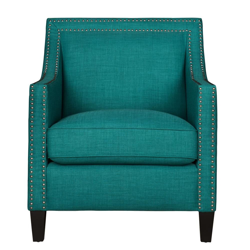 Emery Teal Velvet Accent Chair with Nailhead Trim and Ottoman