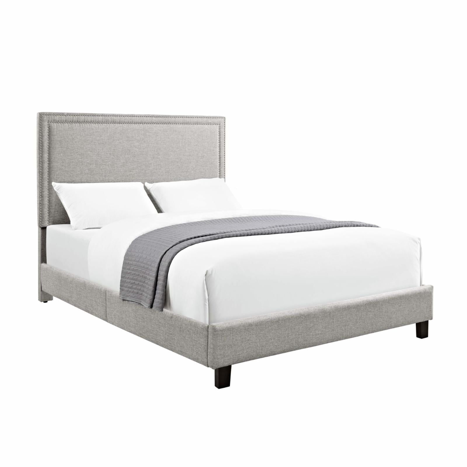 Emery Transitional Gray Queen Platform Bed with Nailhead Trim