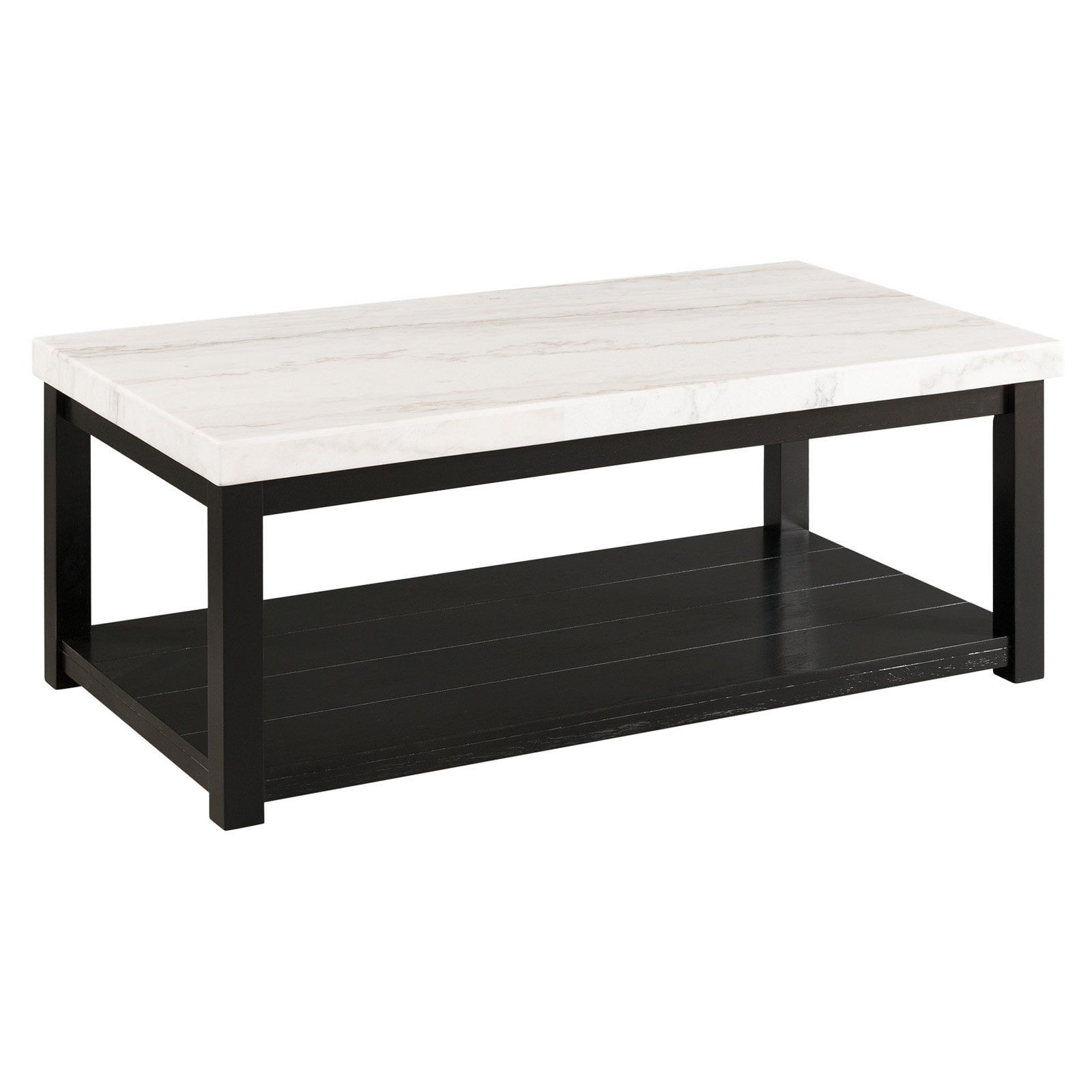 Transitional White Marble & Black Wood Rectangular Coffee Table