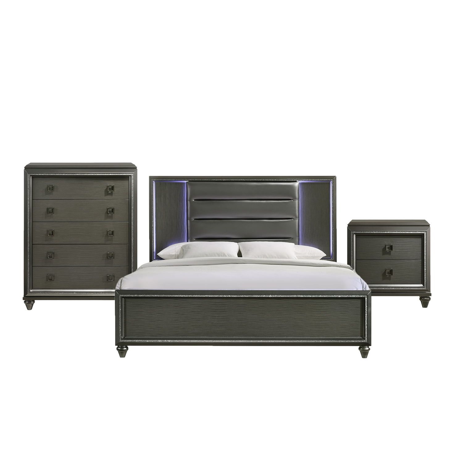 Faris King Panel 3PC Bedroom Set with Upholstered Headboard in Black