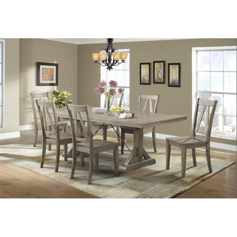 Flynn Walnut 7-Piece Dining Set with Dark Brown Wooden Chairs